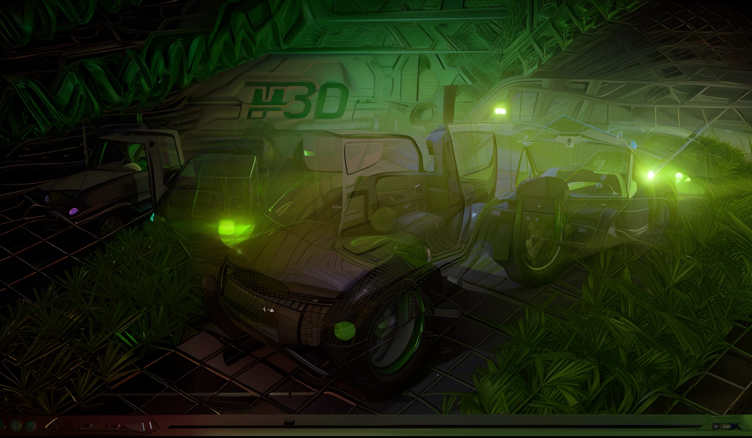 There was a car with a green screen in the dark, 3 dmax, 4D, 4 d, 3d product, 8k3d, 8K 3D, 8 k 3 d, 3 dsmax, 3DSMAX, 3D shadows, 3d shadowing, 3d appearance, 3d shadowing effect, 3d concept, 3d concept