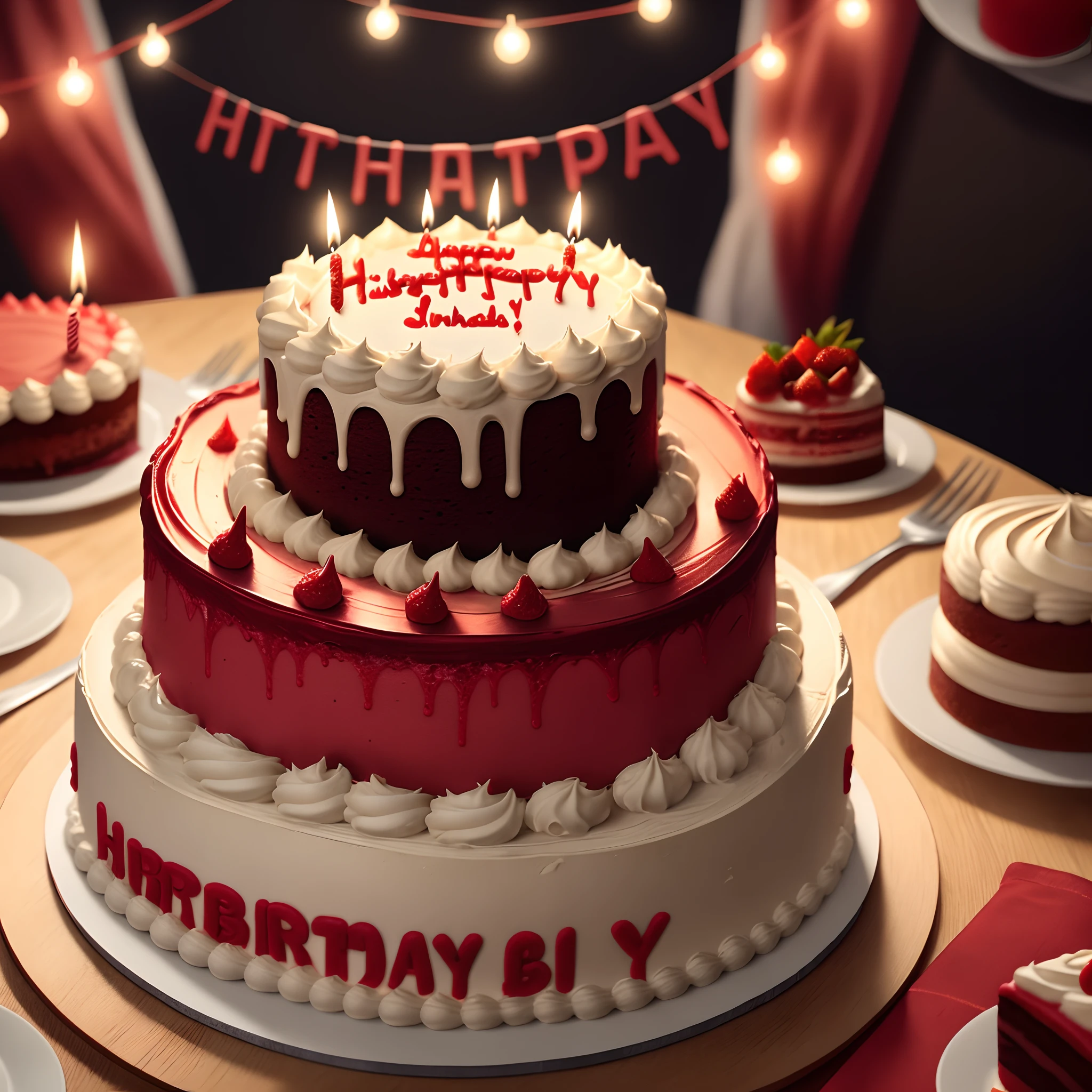 Red birthday cake with 2 candles