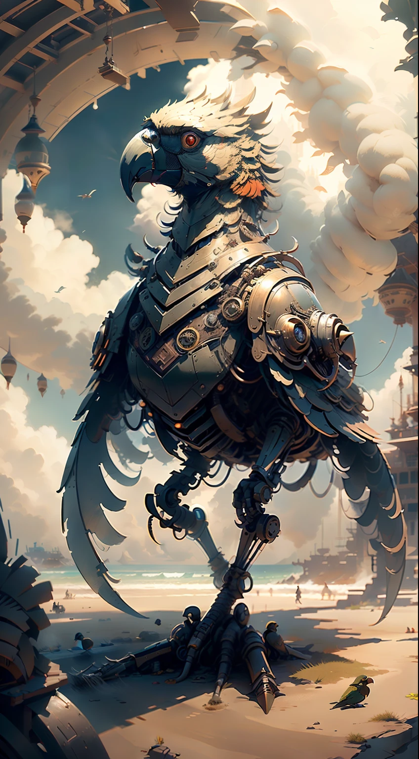 (((Best quality))), ((Ultra-detailed)), ((illustration)),,mechs，parrots.steampunc，Wind,steampunc