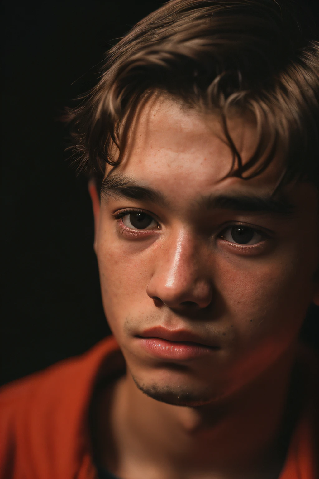 (a closeup of a, Editorial photo of a -yeld bo (highly detail face:1.4) (smil:0.7) (background inside dark, sullen, private study:1.3) ass pov, by Lee Jeffries, Nikon D850, Film photography ,4 Kodak Portra 400 ,camera f1.6 lenses ,saturated colors ,hyper realistic ,lifelike texture, dramatic lighting , Cinestill 800,