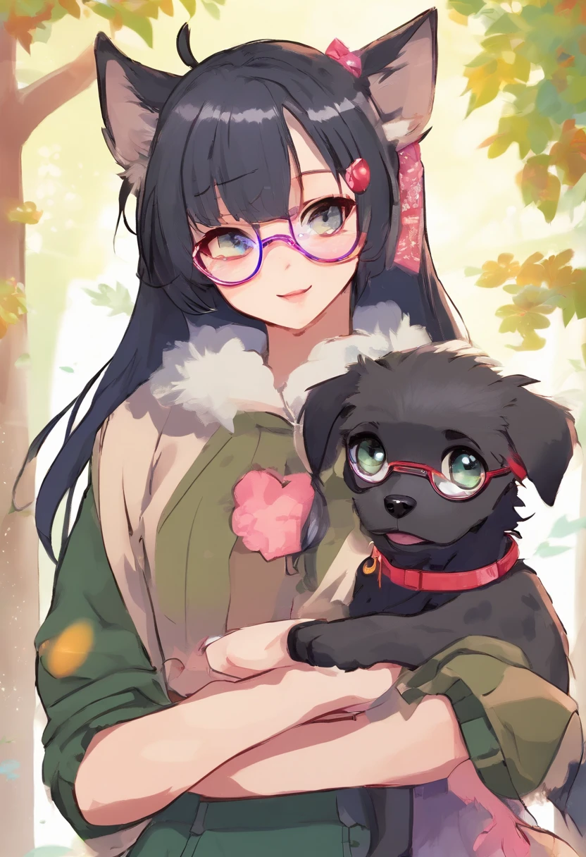 Black Dog, In the werewolf with heterochromia、A cat woman with braces and glasses looks like a favorite putelier