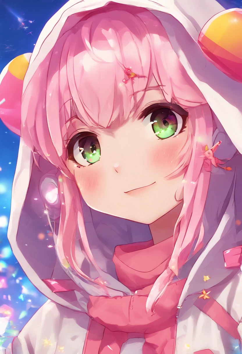 Anime girl with pink hoodie and fireworks background, anime style 4 k, nightcore, Cute anime girl, anime art wallpaper 4k, anime art wallpaper 4k, splash art anime loli, anime wallaper, Cute art style, anime style illustration, sparklers, [ Fireworks in the sky ]!!, Anime style. 8K, (Anime Girl)