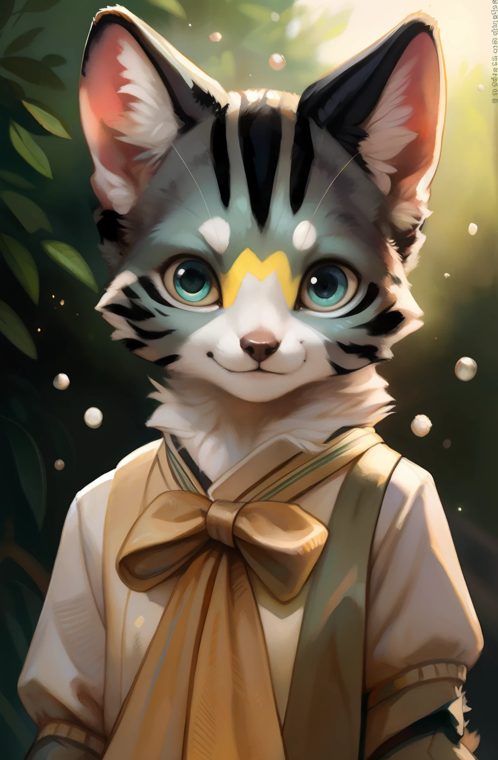 by Kenket, by totesfleisch8, (by thebigslick, author:Silver Fox 5213:0.8), (By Syuro:0.2), (by Qupostuv35:1.2), Depth of field, Perfect lighting, Light particles, puff_Sam,1girll, Furry, Masterpiece, Best quality, Solo, fur, (Detailed eyes), ojou-sama pose, waterfallr, angle of view, Dusk, cropped arms, china dress, a cat tail, Upper body,grey tabby cat