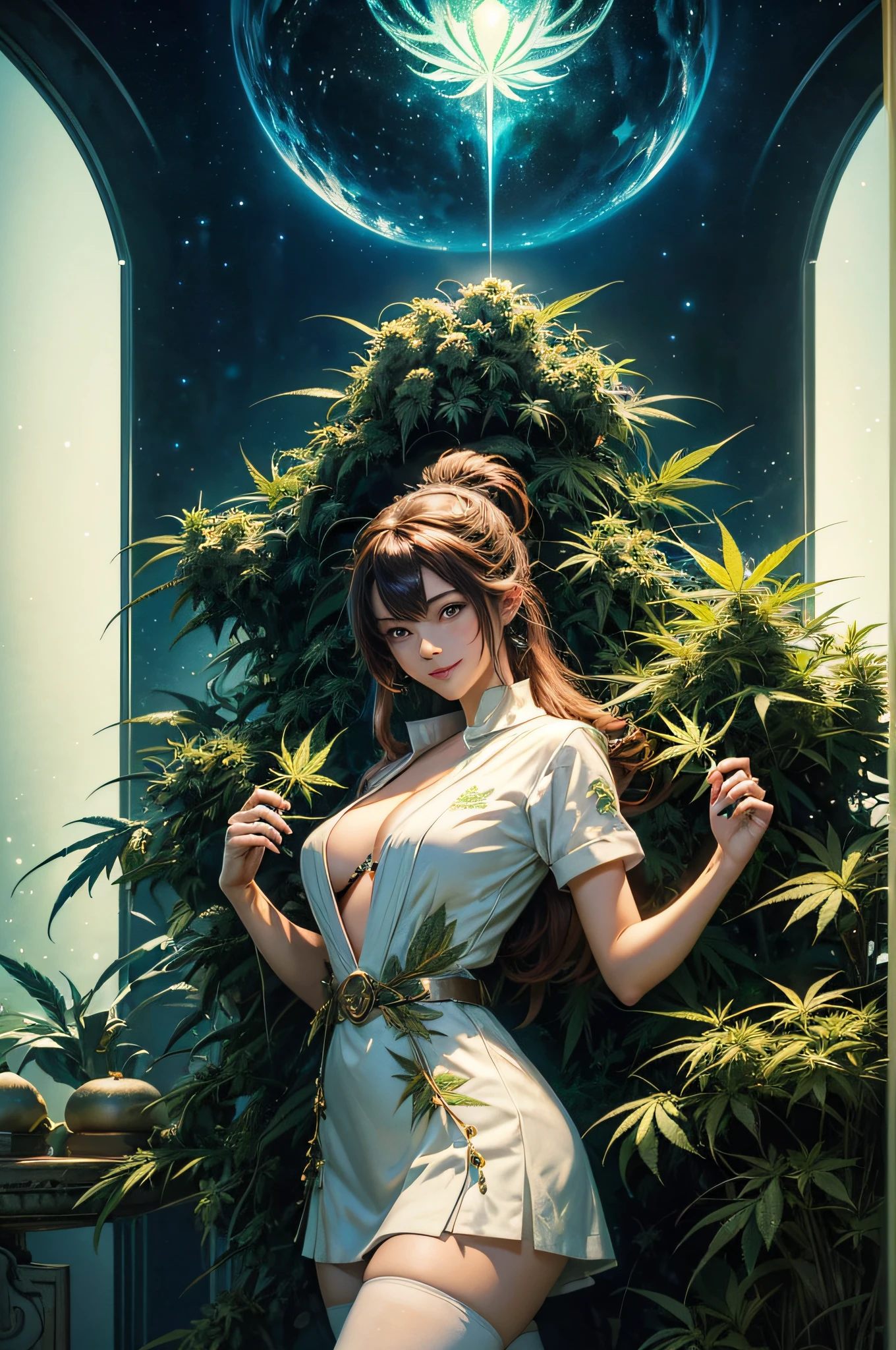 1womanl, Nurse, Nurse Cap, Whiteware, ((White legwear, Marijuana Zettai Ryoiki)), White Gloves, Reddish Brown Hair, Blue eyes, Pink lips, Smile, , (ganja), sharp outline, Short sleeves,Very Beautiful Mature Woman, Bewitching 35-year-old, Best Quality, Holding Masterpiece cannabis in your hand、A powerful spell that creates a magical barrier for marijuana protection, Women use green magic to summon magical cannabis that is perfect for fantasy worlds.Anime wallpapers with views of marijuana。by makoto shinkai, anime art wallpaper 4k, anime art wallpaper 4k, Anime art wallpaper 8k, Anime Sky, amazing wallpapers, anime wallpaper 4k, anime wallpaper 4k, anime wallpaper 4k, Anime Wallpapers, By Shinkai Makoto、Ghibli Cyril Roland, Anime Background Art Marijuana – Color Art 4K Cannabis、Concept art, Marijuana Smoking Machine, retro-futuristic, glassvalvemarijuana, marijuana leaves、Japan Women、Summer fashion with cannabis print、((top-quality)), ((masterpiece)), ((realisitic)), portraitures, 1girl, Um ser celestial, Deities, goddes, Particles of light, The halo, Look at viewers, (bio luminescent:0.95) loimu, bio luminescent, phoenix, Brilliant, colourfull, color, (Glow, Glow), (Beautiful composition), ciinematic light, Convoluted, (symmetry: 0.5), capricious, Alien Planet、(Super Detail CG Unity 8k Wallpapers:1.5),<(masterpiece:1.5), (Top image quality:1.7), ganja、Marijuana 4K Art Anime Wallpapers with Views。by makoto shinkai, anime art wallpaper 4k, anime art wallpaper 4k, Anime art wallpaper 8k, Anime Sky, amazing wallpapers, anime wallpaper 4k, anime wallpaper 4k, anime wallpaper 4k, Anime Wallpapers, By Shinkai Makoto、Guibli、Cyril Rowland, Anime background art holding cannabis in hand、A powerful spell that creates a magical barrier for cannabis protection, A very beautiful woman uses green magic to summon magical cannabis that is perfect for a fantasy world.high-resolution illustrations, (Eye of detail and face of detail:1.3), (detaile:1.3, top-quality, (ultra-detailliert), (phi、A powerful spell that creates a magical barrier for marijuana protection, Women use green magic to summon magical cannabis that is perfect for fantasy worlds.Anime wallpapers with views of marijuana。by makoto shinkai, anime art wallpaper 4k, anime art wallpaper 4k, Anime art wallpaper 8k, Anime Sky, amazing wallpapers, anime wallpaper 4k, anime wallpaper 4k, anime wallpaper 4k, Anime Wallpapers, By Shinkai Makoto、Ghibli Cyril Roland, Anime Background Art Cannabis、Marijuana 4K Art Anime Wallpapers with Views。by makoto shinkai, anime art wallpaper 4k, anime art wallpaper 4k, Anime art wallpaper 8k, Anime Sky, amazing wallpapers, anime wallpaper 4k, anime wallpaper 4k, anime wallpaper 4k, Anime Wallpapers, By Shinkai Makoto、Guibli、Cyril Rowland, Anime background art holding cannabis in hand、A powerful spell that creates a magical barrier for cannabis protection, A very beautiful woman uses green magic to summon magical cannabis that is perfect for a fantasy world.masterpiece, top-quality, Official art, (Highly detailed CG Unity 8K wallpapers), 细致背景, (Guido Daniel's Hand: 1.1), foot out of frame, One-person viewpoint, 1, Attractive and perfect beautiful woman, Sleeping in bed、Lying on your back on the bed、(Curvaceous), (((waking up: 1.14))), (negligee、undergarment, white thighhig: 1.12)、(brown long-haired:1.12)、(Ahoge:1.13)、(High Ponytail:1.12)、(verd s eyes:1.13)、Look at the viewer、maior、(cleavage of the breast)、beautiful expression、(red blush:1.11)、(A smile:1.11)Holding a very large cannabis in your hand