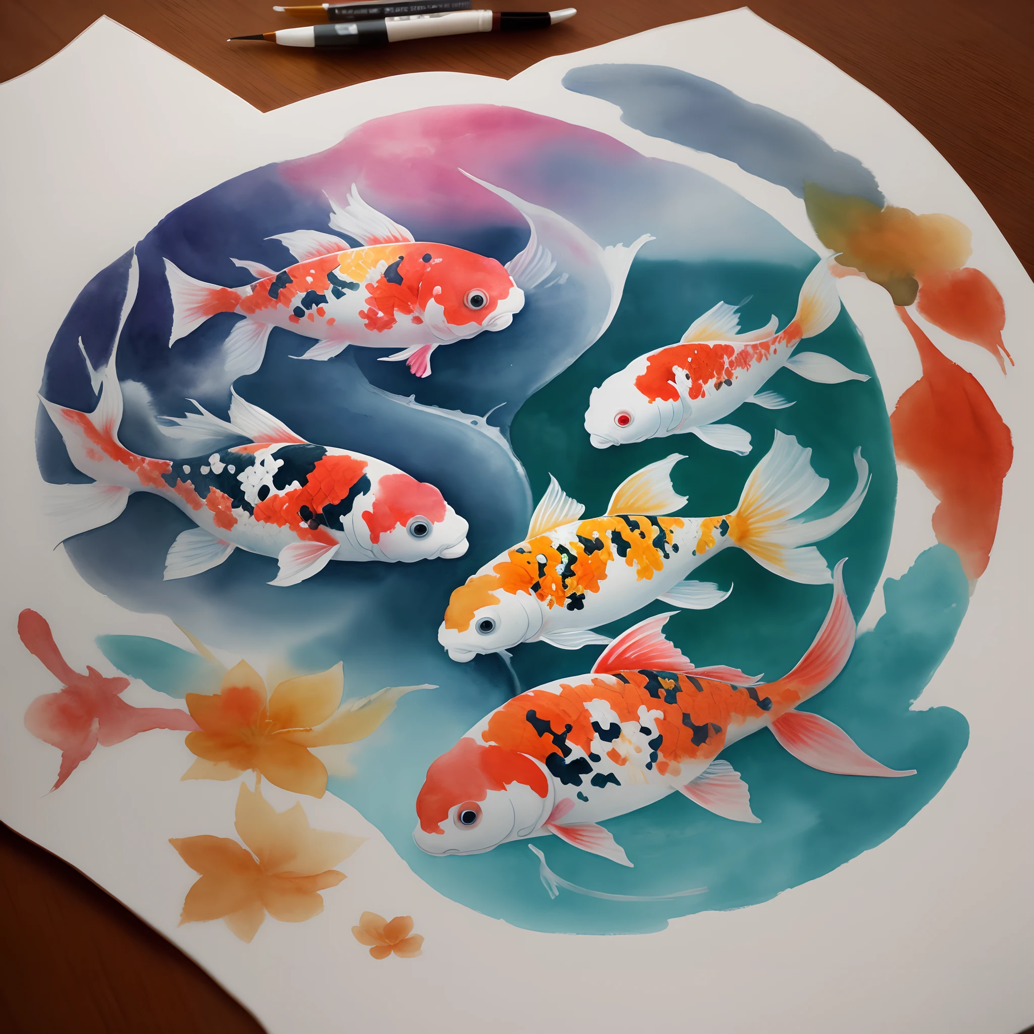 aquarelle，Koi，nail art，