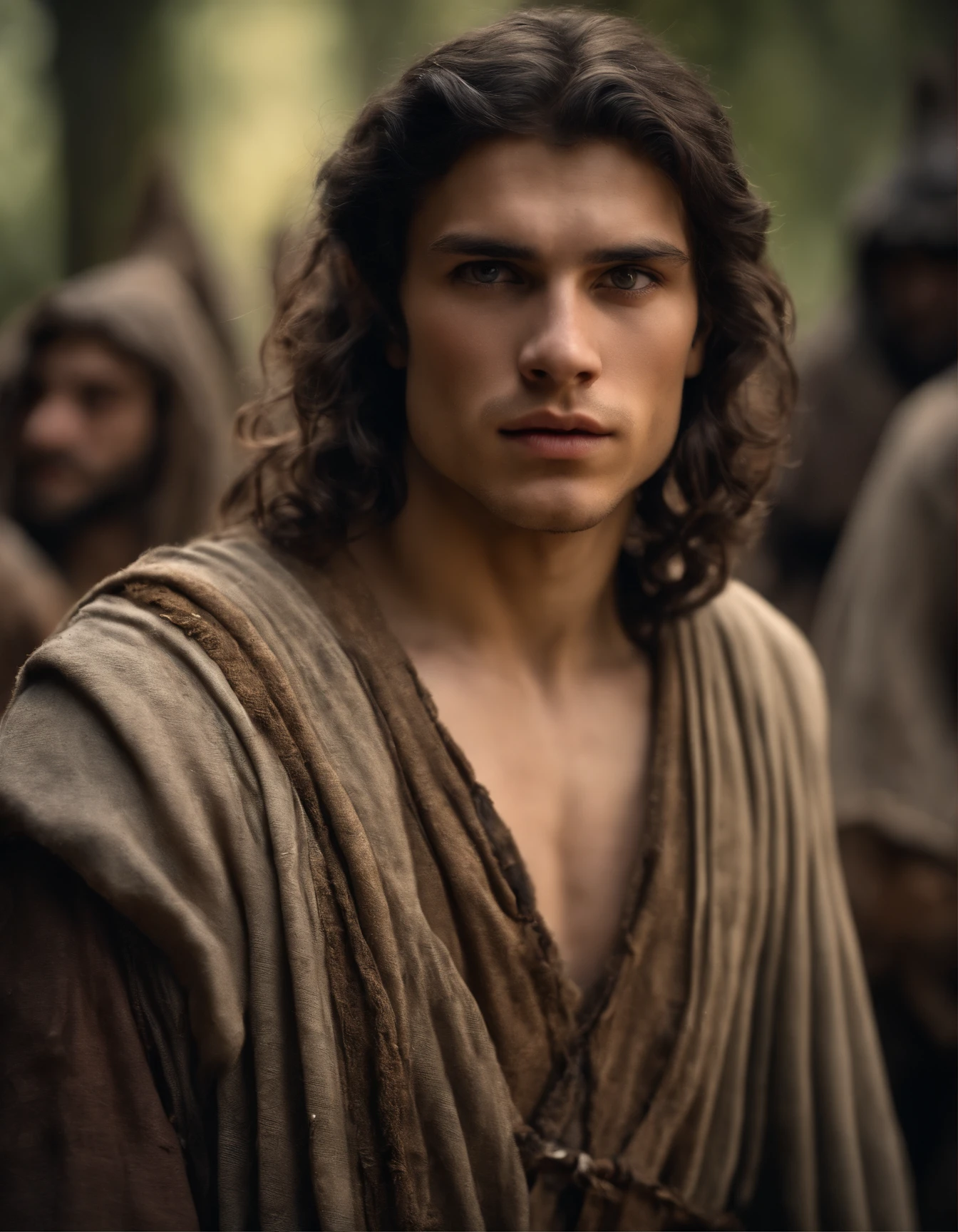 cinematic portrait, upper-body, s face, face facing audience, (Reality :1.3), One of the most beautiful works of art in the world, Young guy looking at the camera, Medieval costumes, (Old clothes are damaged and weathered; :1.4), detailed beautiful face, Action Shooting, Prehistory of the ancient city, Realistic photos, computer graphics, Art Station
