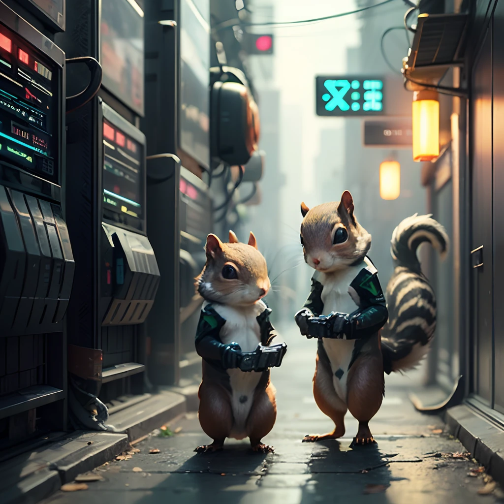 grevious squirrel on network servers. grey, green, matrix style, cyberpunk style --auto --s2