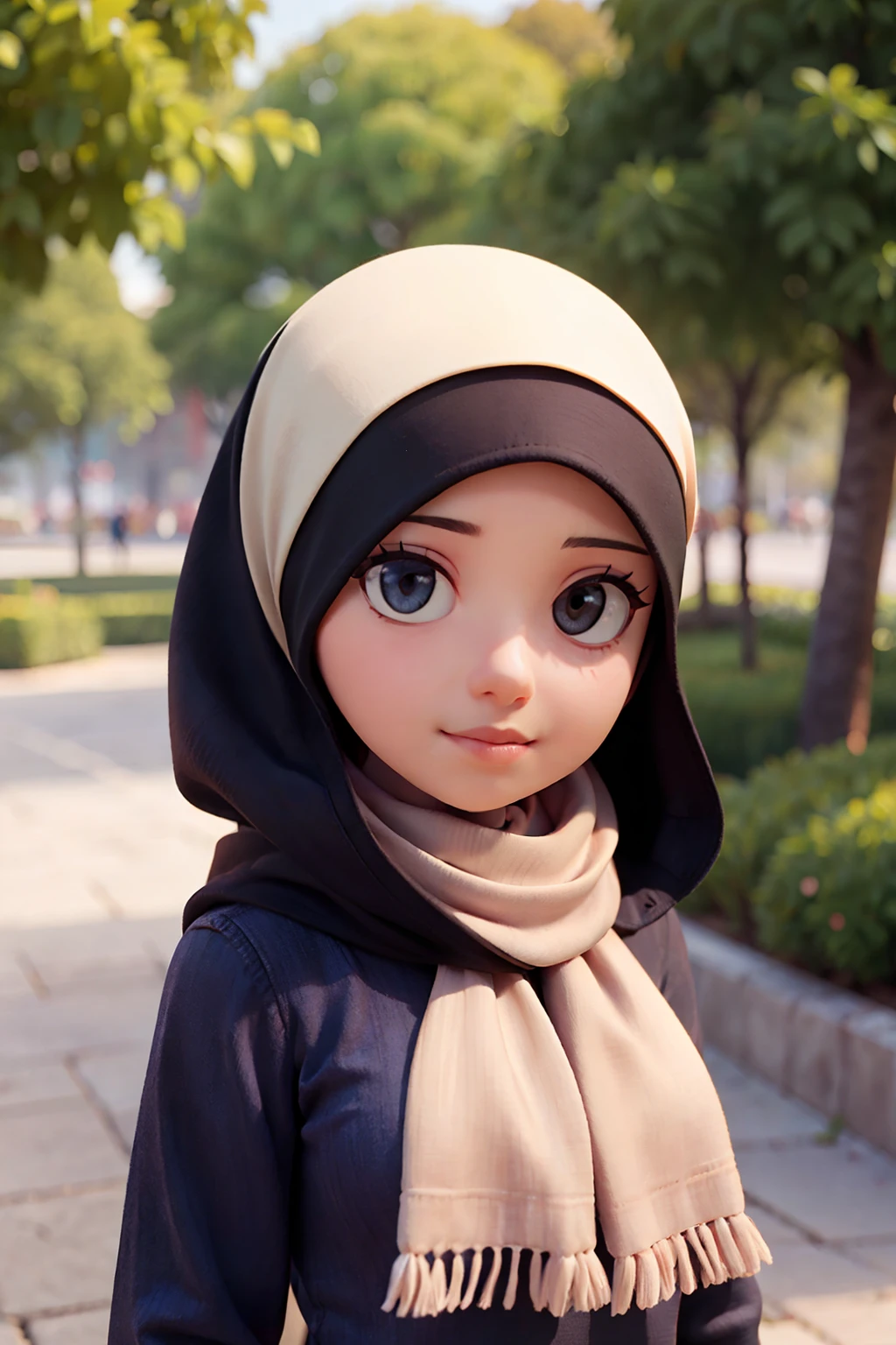 muslim young woman and a scarf at the park, instagram, hijab, protrait, picture, close up potrait, solo, casual
