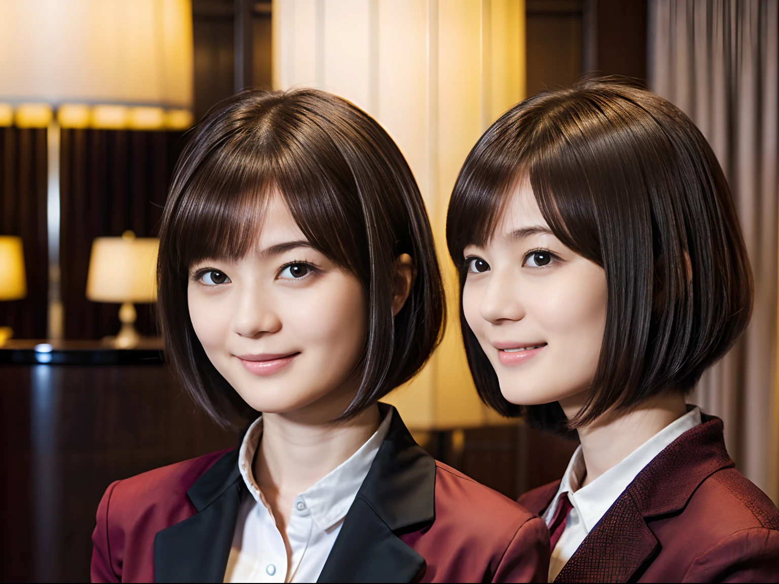 49
(An 18-year-old woman), (A hyper-realistic), (masutepiece), Short bob cut, Concierge at the hotel reception, kindly smile