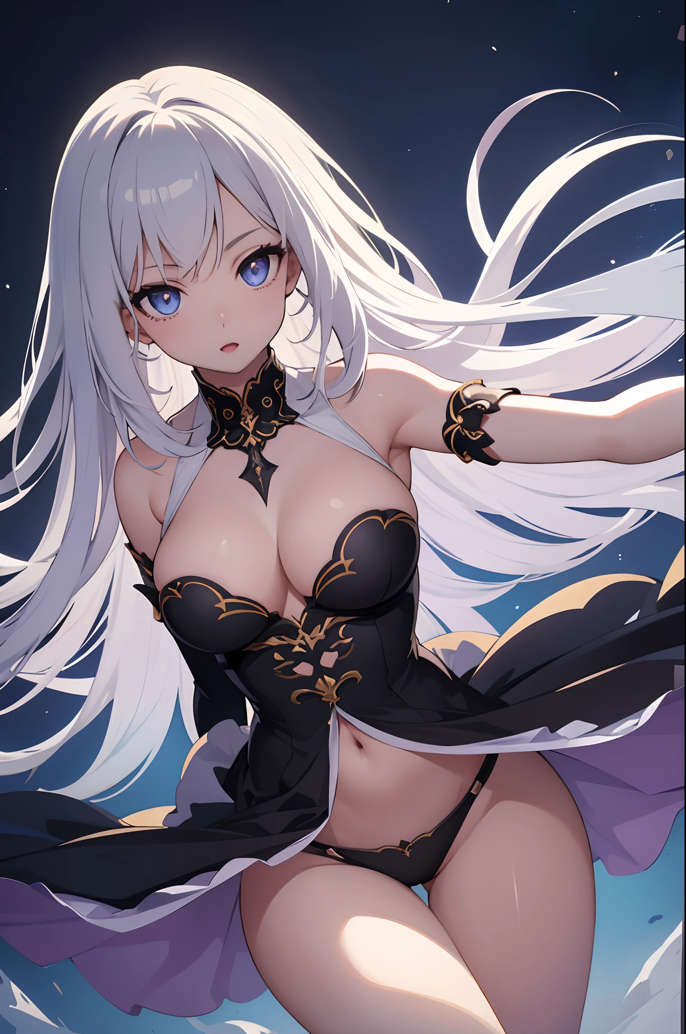 1girl, anime, cute girl, blank background, white background, fantasy, detailed dark fantasy dress with highlights, beautiful face, beautiful eyes, dark colors, medium breasts, slight cleavage, beautiful skin, cute, breast curtains, extremely delicate and beautiful, (beautiful detailed face:1.0), (detailed deep eyes), symmetrical breasts, deep eyes, shiny skin, portrait, slender waist, hips wider than shoulders, thighs, young girl