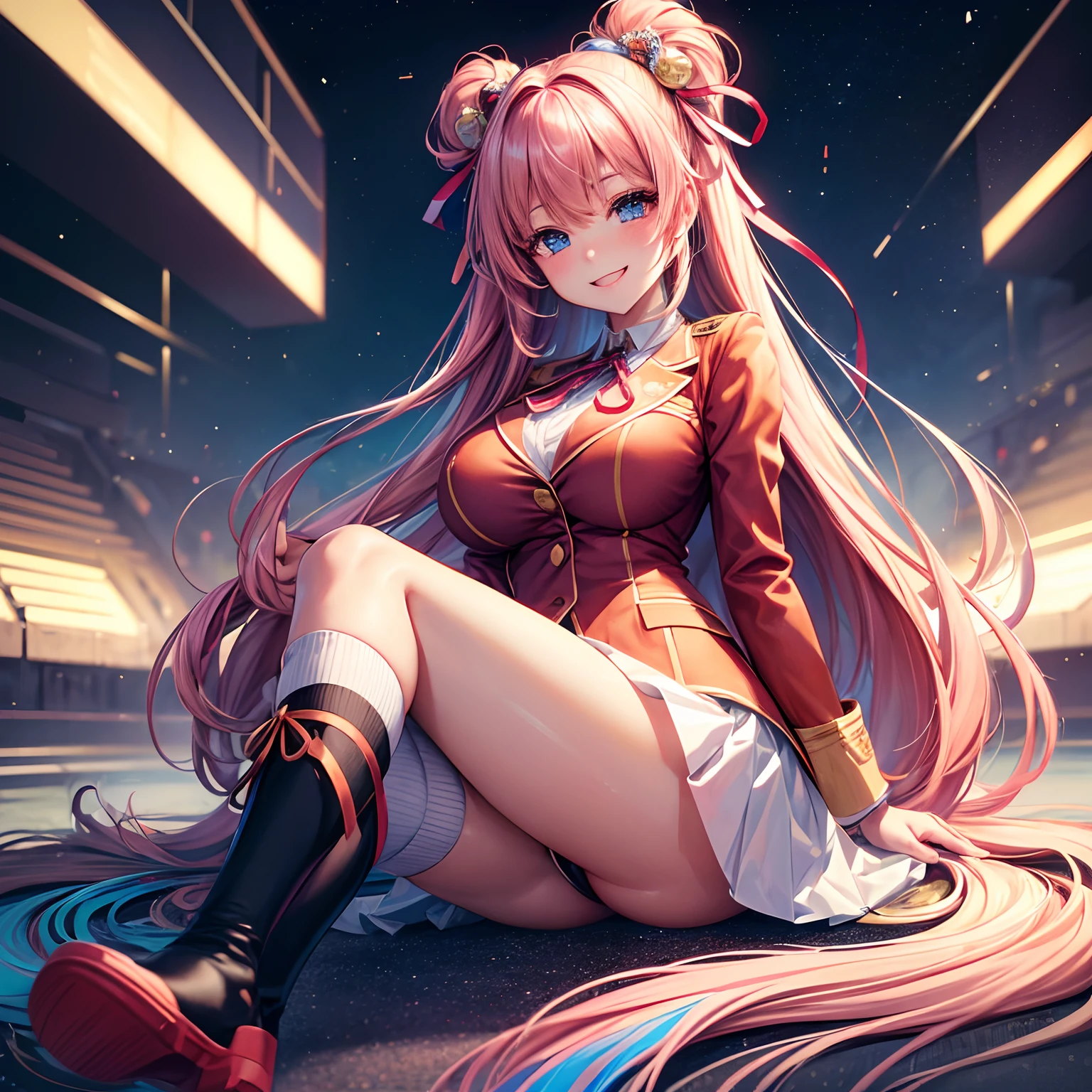 (best quality,8k,ultra-high-resolution:1.2),beautiful girl,detailed uniform with a ribbon,cute blazer,adorable smiling face,giggling girl,long hair,anime girl,masterpiece,stylish,erotic-cute,multiple colored hair,huge breasts,flawless beauty,lovely girl,loose socks,perfect beautiful girl,HD quality,8K