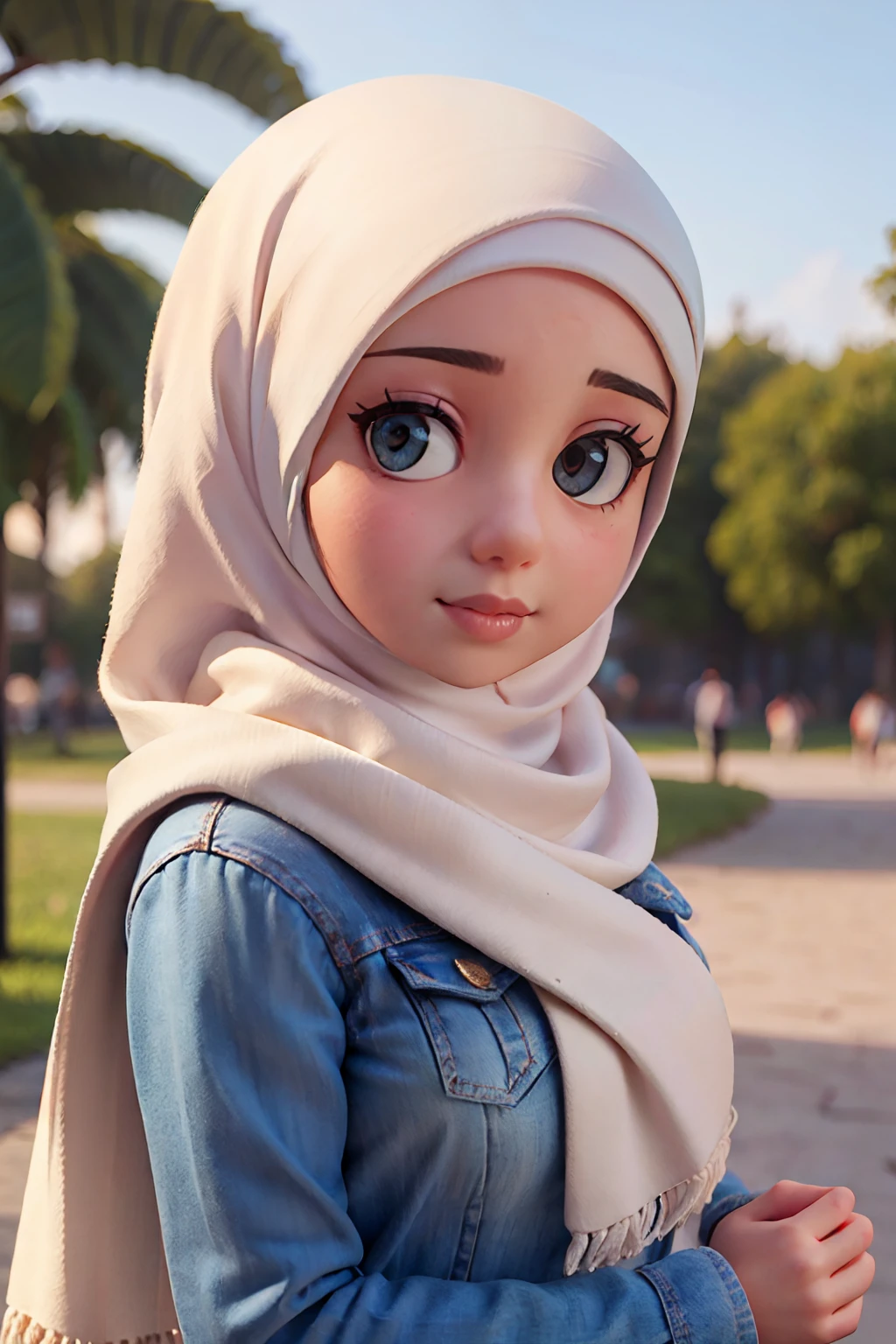 Nia , um  mulher de 22 anos com olhos asiaticos , usando hijab, mulher da indonesia , segurando o velh fundo liso branco.
