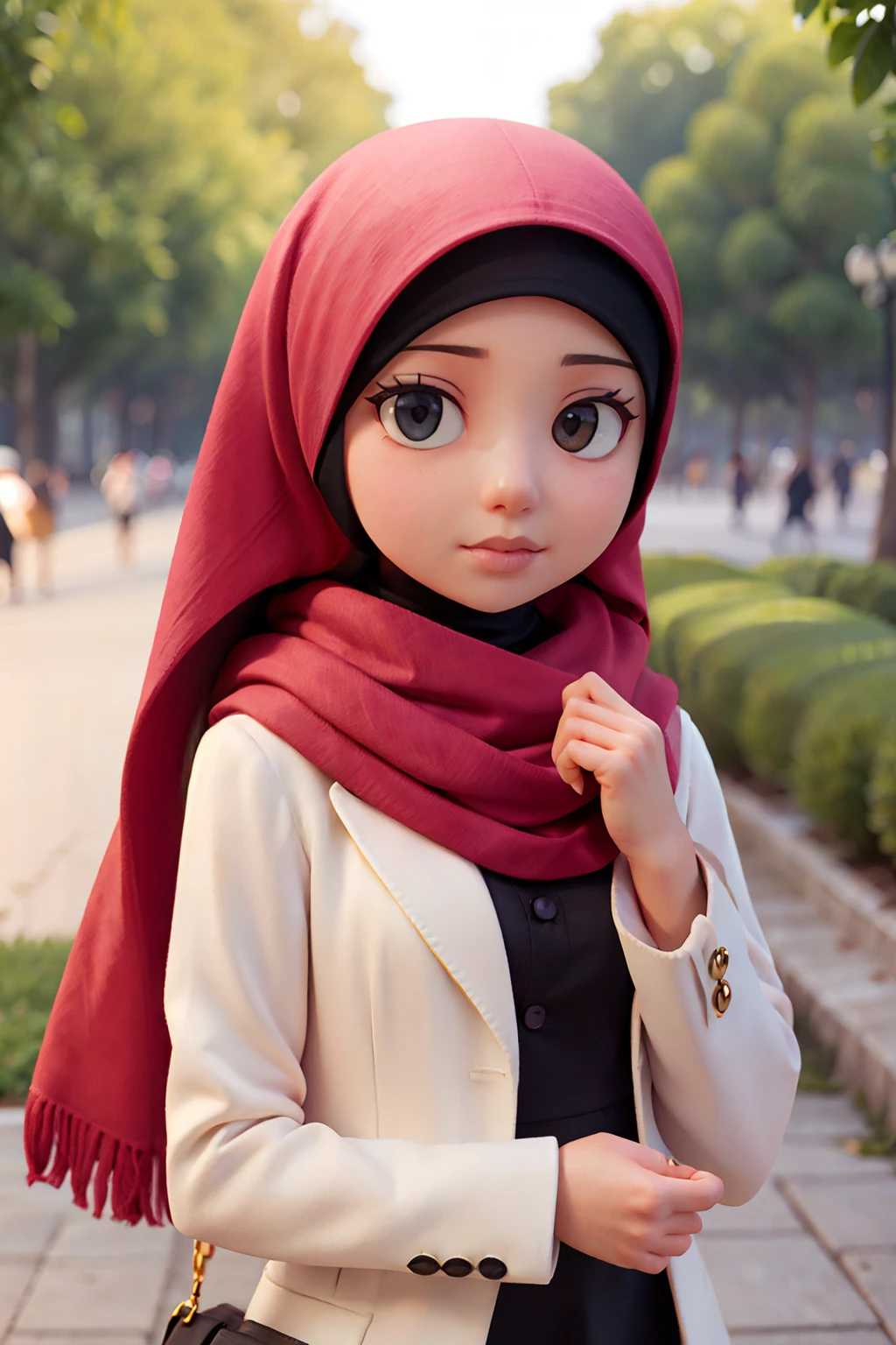 muslim young woman and a scarf at the park, instagram, hijab, protrait, picture, close up potrait, solo, casual