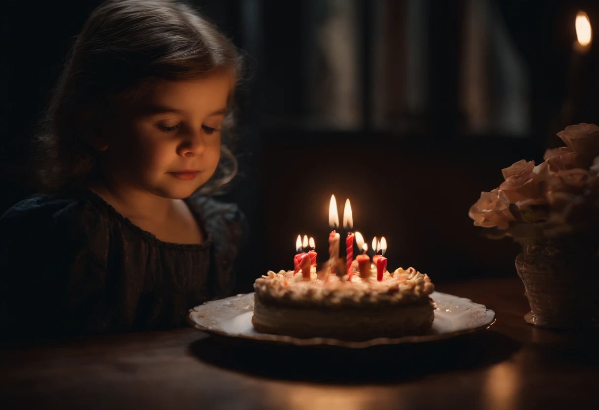 A angry 18 year old blinde russian girl wearing a pink dress sitting alone in front of a birthday cake. Cleavage . Close up