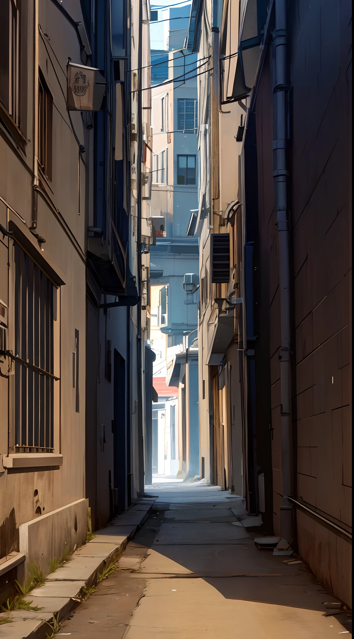 8k, masterpiece, best graphics, Dark alley, lack of light, old facilities, late afternoon