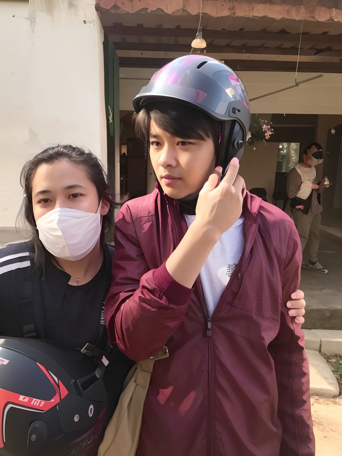 They wear masks to protect themselves from the sun., Wear a helmet., Wear a helmet., Wear a helmet skating, profile shot, Wear a round helmet., Do not wear a helmet., Helmet on the face, Hold a helmet., by Dan Content, By Emma Andijewska, Wear a helmet skating, Put on her helmet., Help me, special, High-quality uploads, by Daniel Lieske