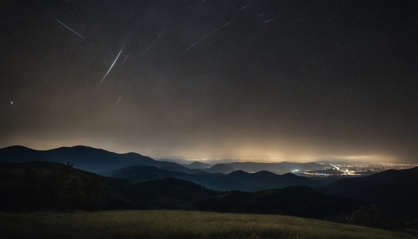 a picture、(Photorealsitic:1.4)、(hyper realisitic:1.4)、(Cinematic:1.5)、star trail, stary sky, midnight