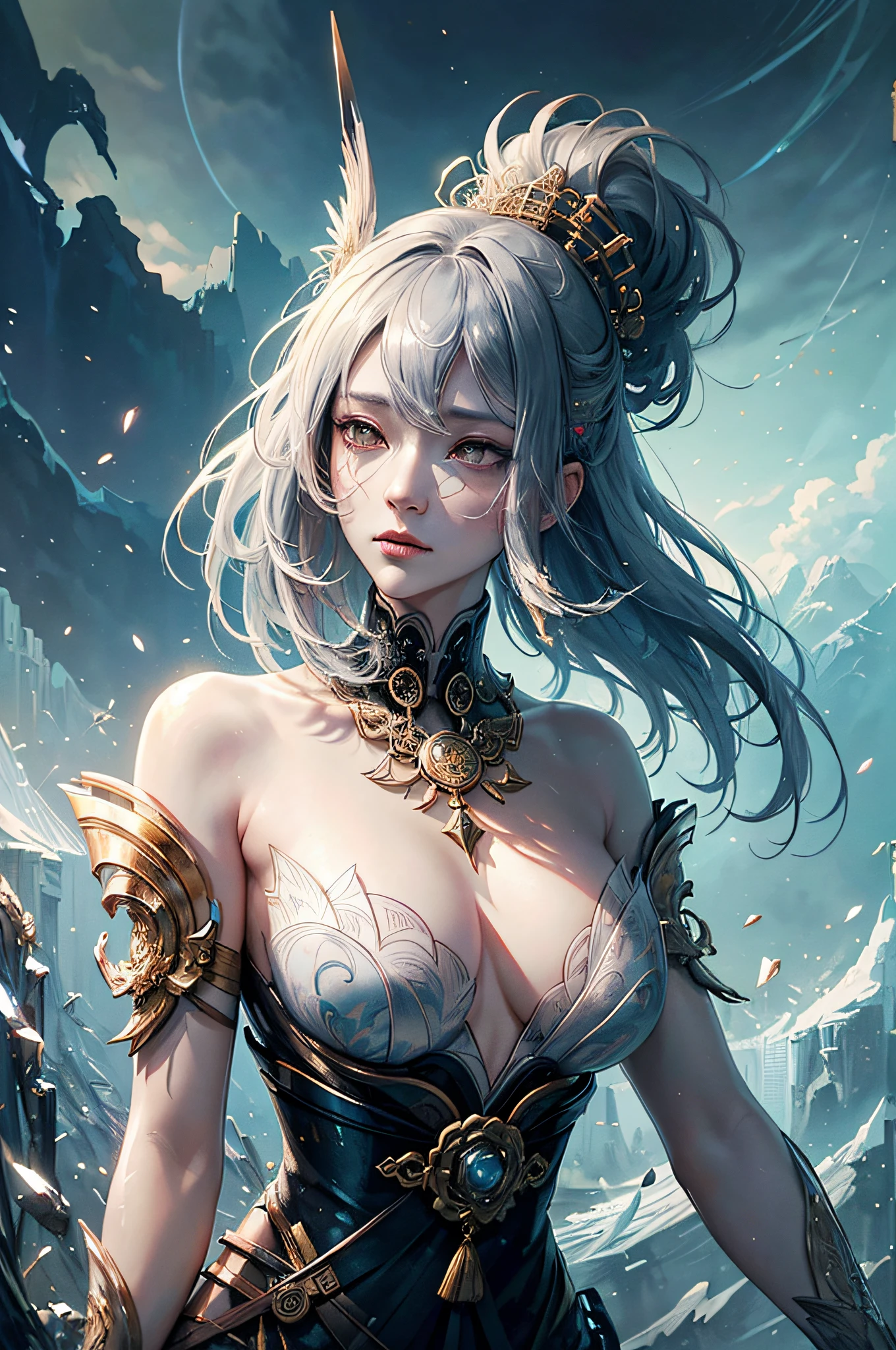 SILVER GOLD and BLACK  portrait of a very_YOUNG ancient japanese geisha, glowing eyes, long hair, hyperdetailed sad face, intricately kimono, golden ratio, light aura, frosty myst, ANIME MANGA STYLE, highly detailed, intricate motifs, organic tracery, perfect composition,  digital painting, artstation, concept art, smooth, sharp focus, illustration, Carne Griffiths,  Victo ngai, Jean Baptiste Monge, pixar, watercolour style, art by Yoji Shinkawa, Carne Griffiths, Russ Mills, Ink splatter, ink brush painting, calligraphy, ink wash, smudges::