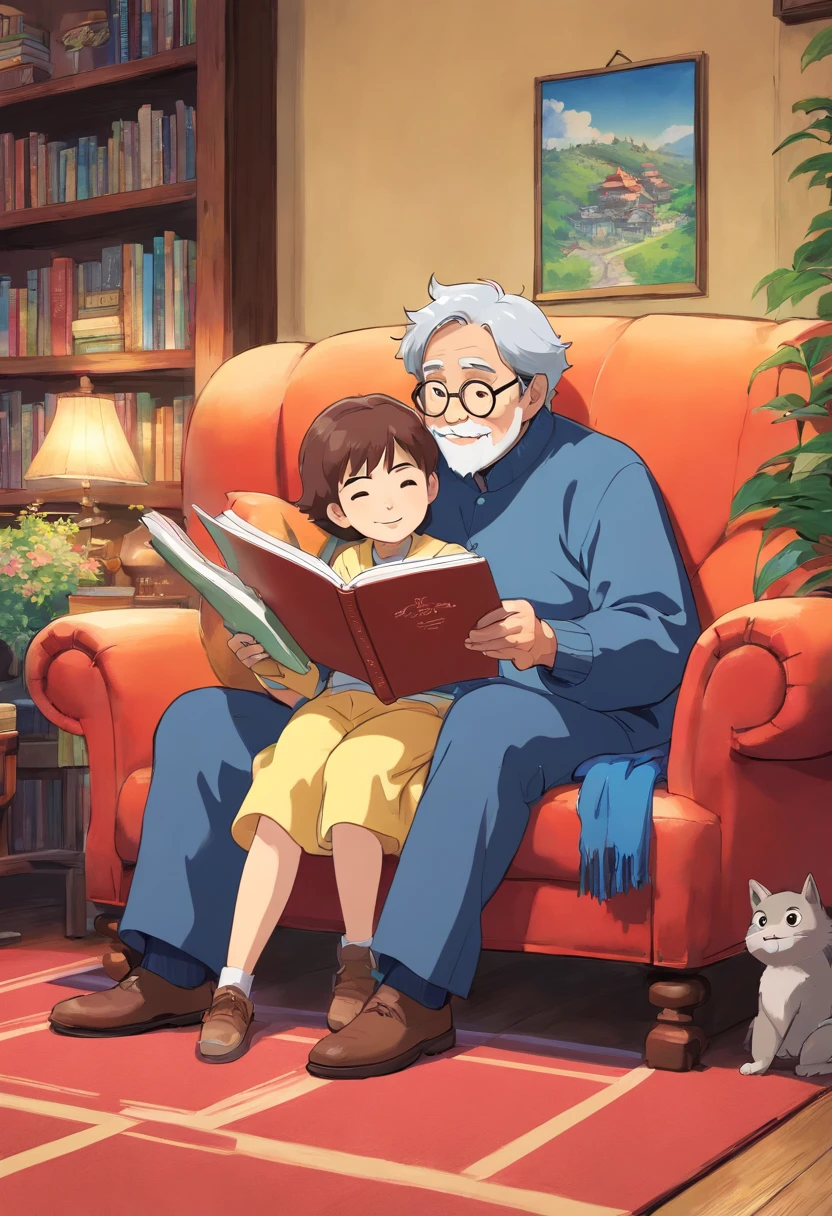 Arakfi man reading to a child on the couch, Grandma with children, reading new book, Reading a book, pexels, Loving grandma with wide forehead, instagram post, coloring book, with a child, instagram photo, title, reading the book about love, telling stories, photo pinterest, stock image, Grandma's, telling stories, ilustration