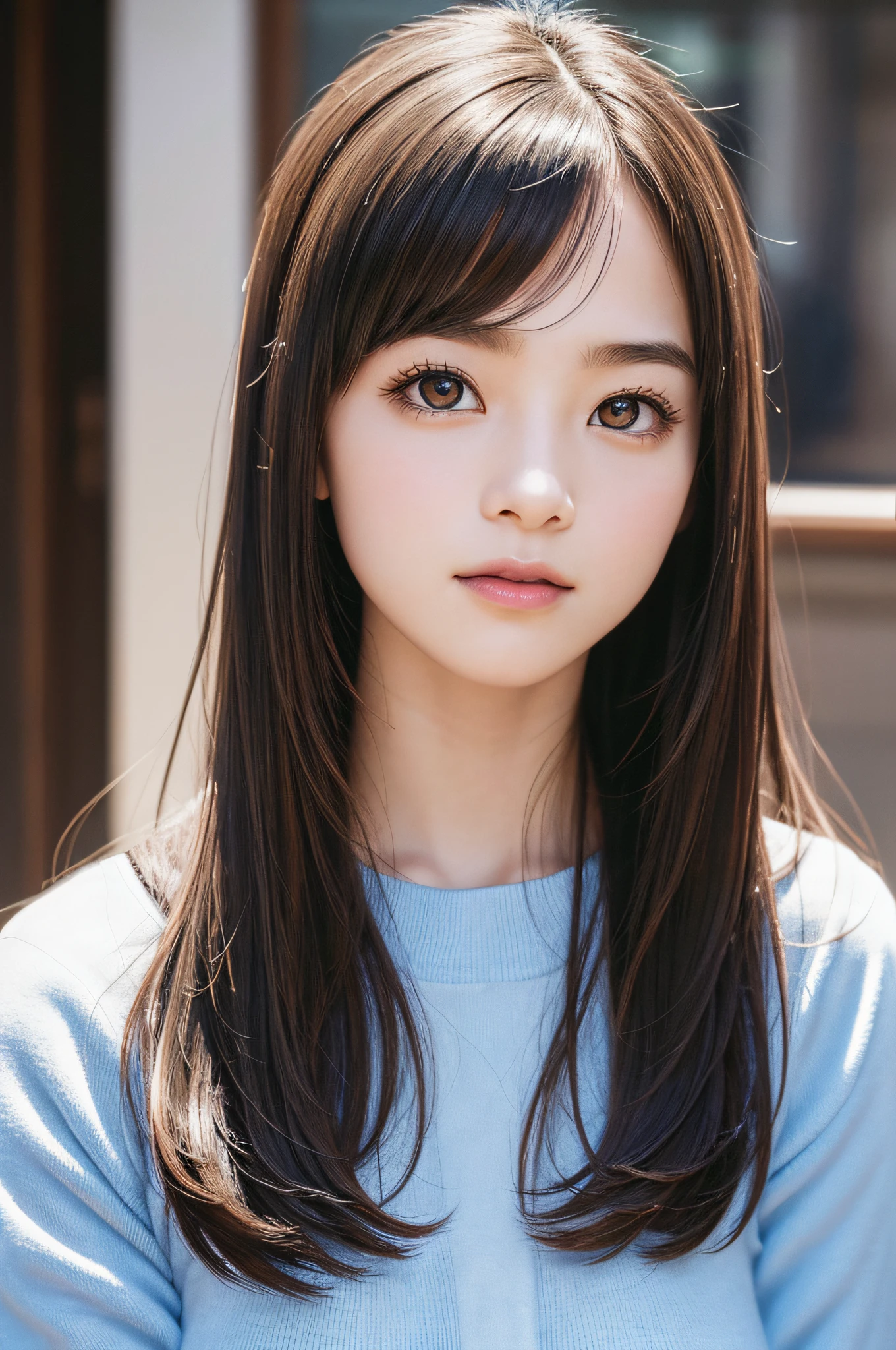 Highly detailed CG Unity 32k wallpaper, Realistic , photographrealistic , Raw photo , high-definition RAW color photography , professional photograpy , Best Quality , 超A high resolution , ultra-detailliert , official photo . Break sharp focus , detailed shadow , Soft lighting , Bokeh , bloom , Light from the front , Cinematic lighting , Light on Face , Beautiful lighting , Retro environment , Camera Flash , a polaroid photo , lo fi , Graded Tone , Film grain . adorable girl , kind , grateful , Seductive smile , Natural makeup , Beautiful eyes , Big eyes , Natural eyes . Thin eyebrows . Breaking small breasts . slim . Short stature . Beautiful skin . gleaming skin . Smooth skin . Natural Skin . Break POV . ((close up)) . (Beautiful face) .1a person、 Half body shot,extremely detailed cute girl,(20yr old)、