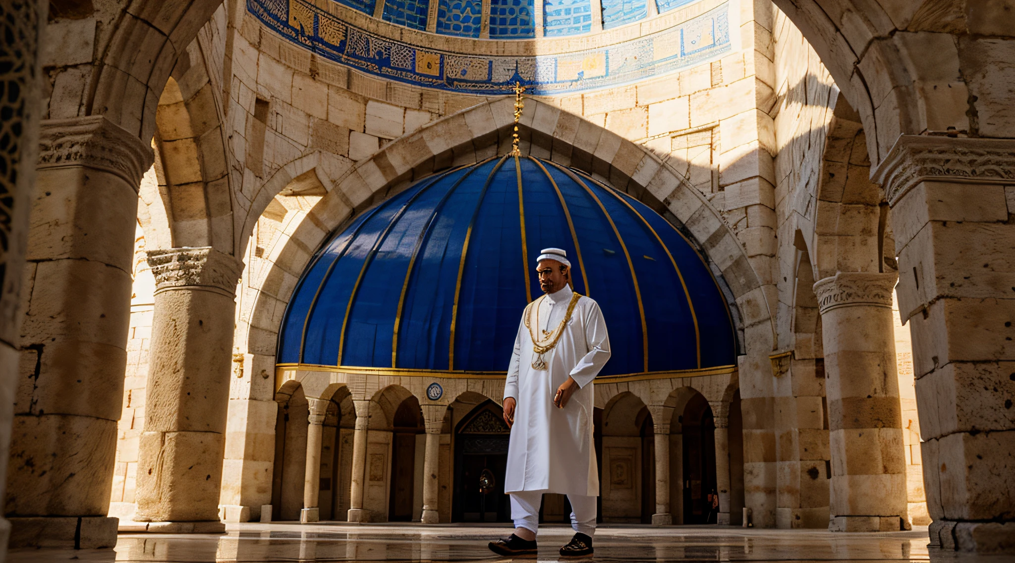 muslim wearing special priestly attire in the dome of the rock