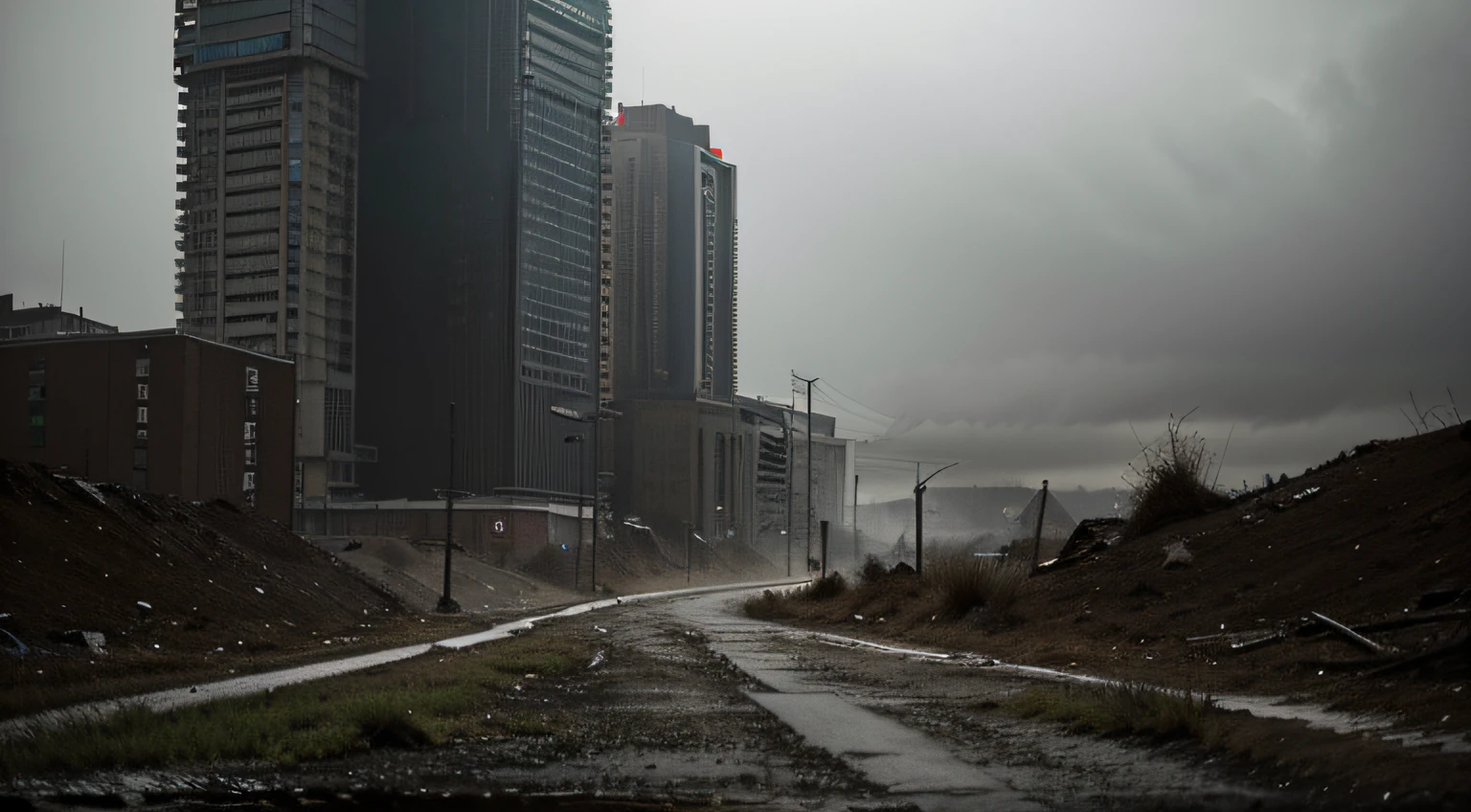 A grand spectacle，atmospheric feeling，overcast day，falling leaf，Deadwood，depth of fields。Armageddon，New civilization，Wasteland，Technologie，In the daytime