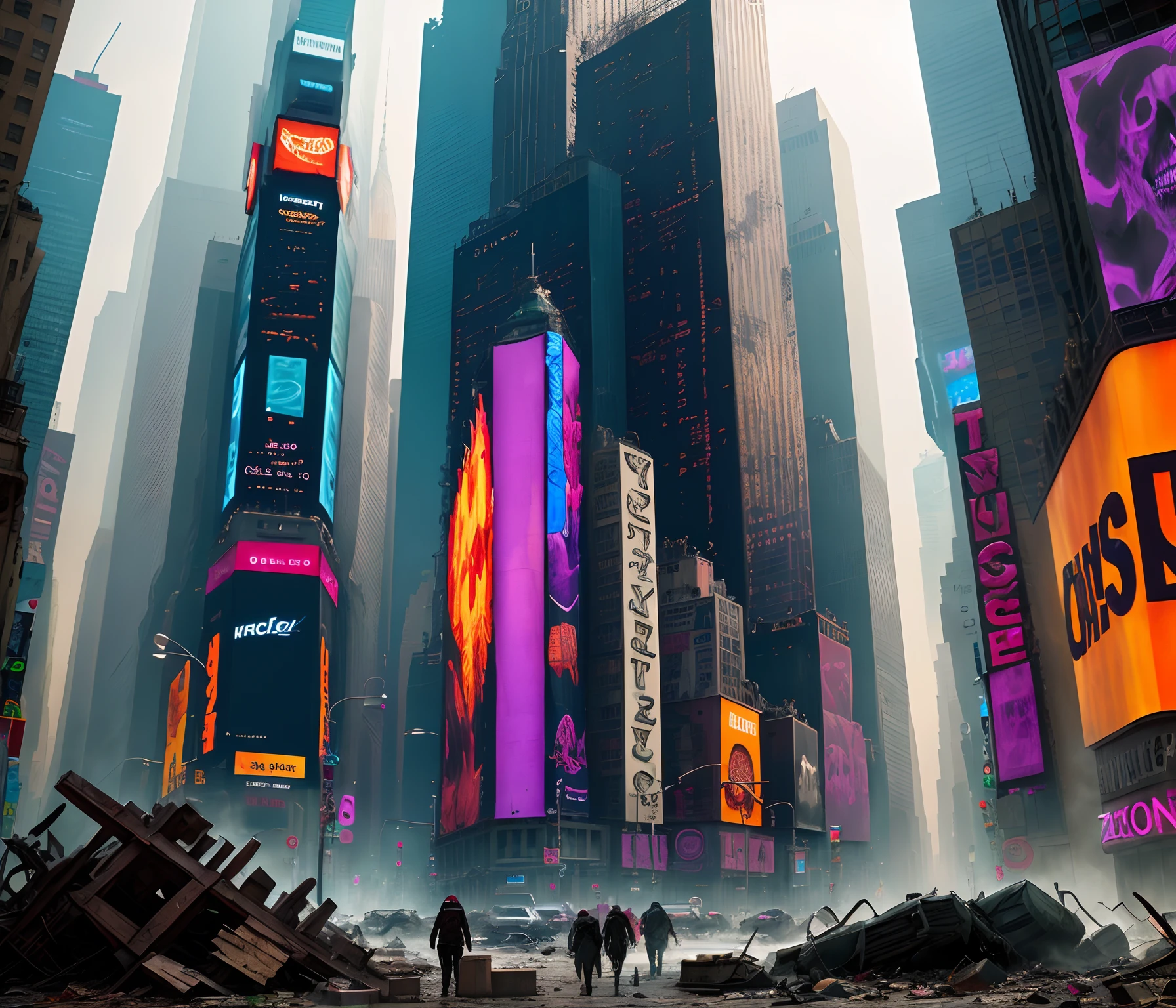 A city, New York, day, time square, zombie, apocalypse, horor, old, destroyed,