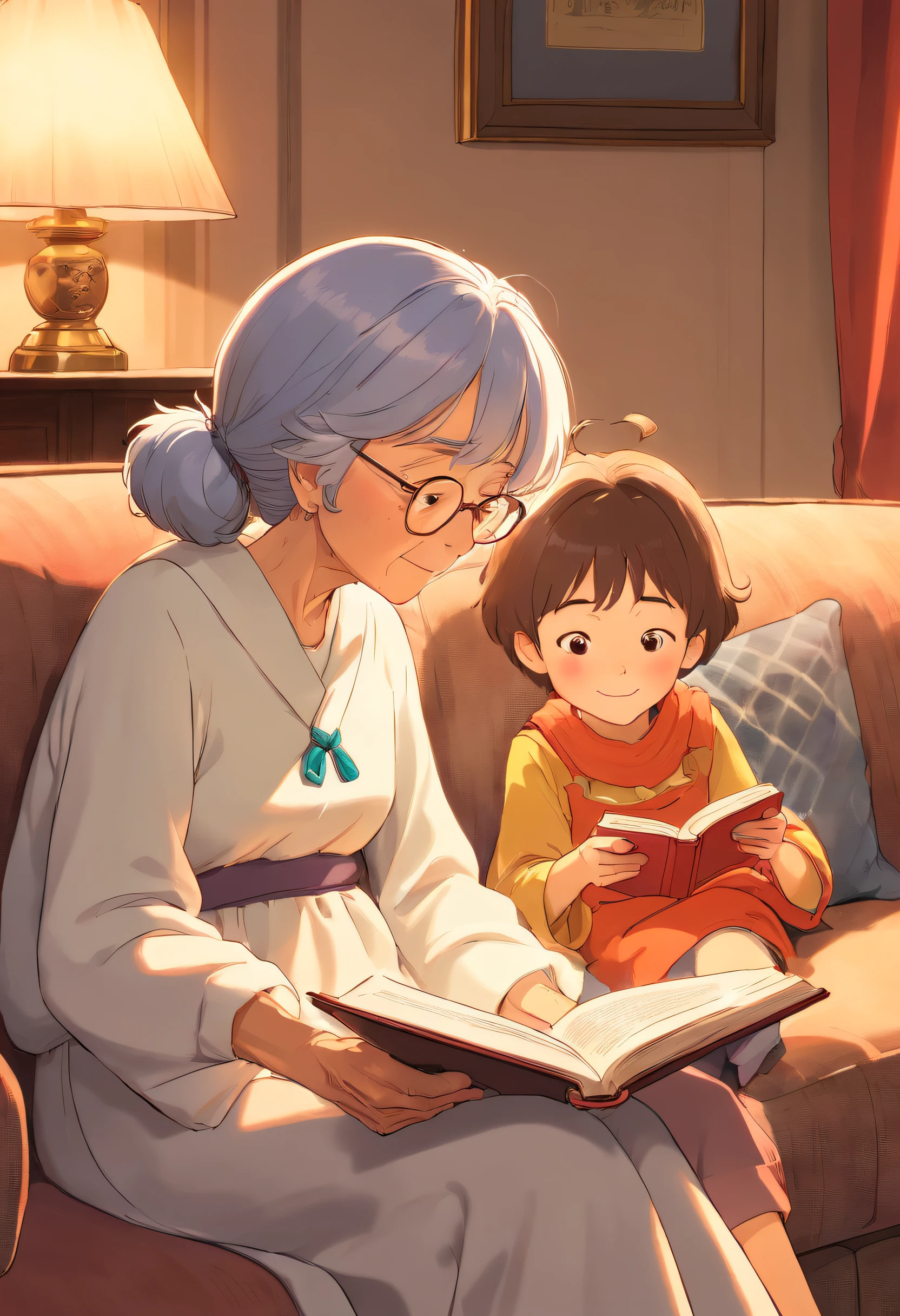 Grandma Arakfi reads to her child on the couch, Grandma and children, reading new book, Reading a book, pexels, Loving grandma with a wide forehead, instagram post, coloring book, With a child, instagram photo, title, reading the book about love, telling stories, photo pinterest, stock image, Grandma's, telling stories, ilustration