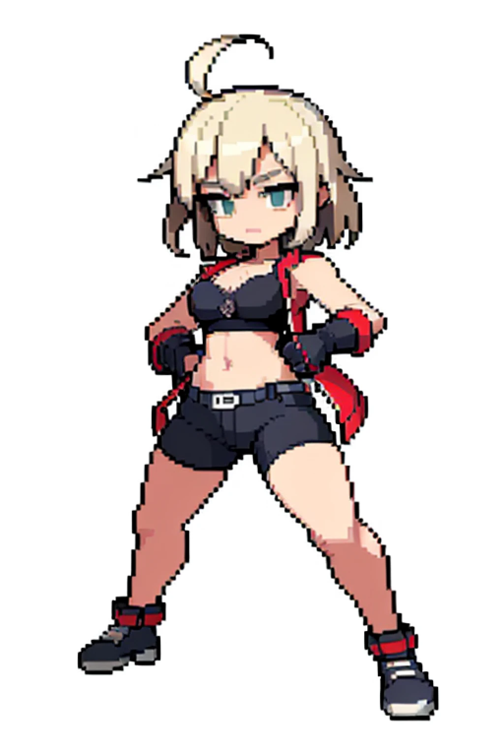 (obra de arte, maximum quality, melhor qualidade, menos detalhes, Cor de 8 bits), pixel,arte de pixel, 1 garota,corpo todo,standing pose, Estilo dos EUA, jaqueta pobre, Ativo do jogo, cabelo prateado, elemento vampiro, Bra on top, short pant
