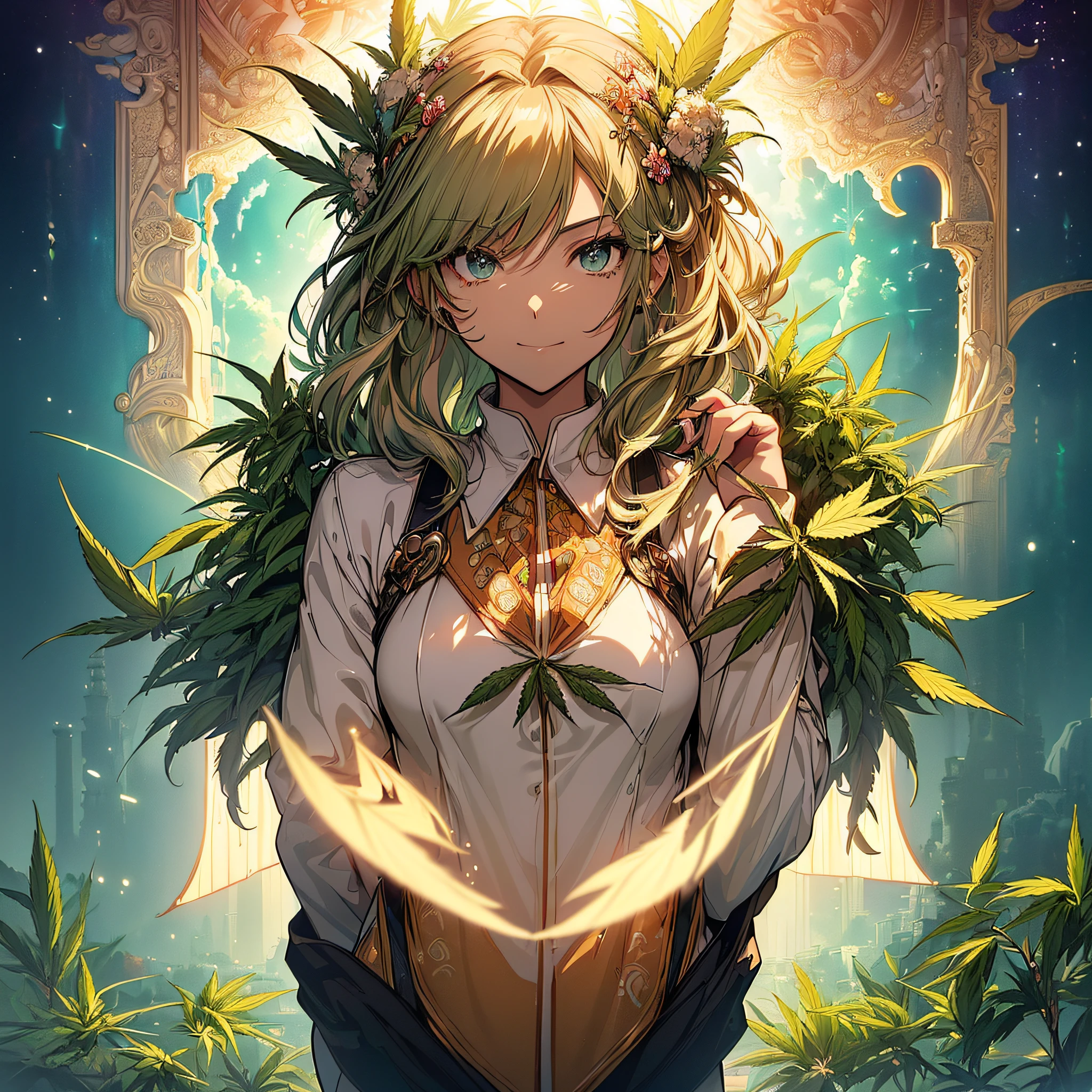 Marijuana – Color Art 4K Cannabis、Concept art, Marijuana Smoking Machine, retro-futuristic, glassvalvemarijuana, marijuana leaves、Japan Women、Summer fashion with cannabis print、((top-quality)), ((masterpiece)), ((realisitic)), portraitures, 1girl, Um ser celestial, Deities, goddes, Particles of light, The halo, Look at viewers, (bio luminescent:0.95) loimu, bio luminescent, phoenix, Brilliant, colourfull, color, (Glow, Glow), (Beautiful composition), ciinematic light, Convoluted, (symmetry: 0.5), capricious, Alien Planet、(Super Detail CG Unity 8k Wallpapers:1.5),<(masterpiece:1.5), (Top image quality:1.7), high-resolution illustrations, (Eye of detail and face of detail:1.3), (detaile:1.3, top-quality, (ultra-detailliert), (extremely delicate and beautiful), (illustratio), (painterly),(masterpiece:1.5),ciinematic light,dynamic ungle,floating,foco nítido,(2d:1.7), (Top image quality:1.3),(illustratio:1.1),((dishevled hair:1.2),(beautiful finely detailed eyes:1.1),(Movie Light:1.1)、(marijuana goddess:1.2)、(cannabis goddess:1.2)、(ganja goddess:1.2)、(weed goddess:1.2)、(hemp goddess:1.2)、(marijuana leaf crown:1.2)、1womanl, Nurse, Nurse Cap, Whiteware, ((White legwear, Marijuana Zettai Ryoiki)), White Gloves, Reddish Brown Hair, Blue eyes, Pink lips, Smile, , (ganja), sharp outline, Short sleeves,Very Beautiful Mature Woman, Bewitching 35-year-old, Best Quality, Holding Masterpiece cannabis in your hand、A powerful spell that creates a magical barrier for marijuana protection, Women use green magic to summon magical cannabis that is perfect for fantasy worlds.Anime wallpapers with views of marijuana。by makoto shinkai, anime art wallpaper 4k, anime art wallpaper 4k, Anime art wallpaper 8k, Anime Sky, amazing wallpapers, anime wallpaper 4k, anime wallpaper 4k, anime wallpaper 4k, Anime Wallpapers, By Shinkai Makoto、Ghibli Cyril Roland, Anime Background Art Cannabis、Marijuana 4K Art Anime Wallpapers with Views。by makoto shinkai, anime art wallpaper 4k, anime art wallpaper 4k, Anime art wallpaper 8k, Anime Sky, amazing wallpapers, anime wallpaper 4k, anime wallpaper 4k, anime wallpaper 4k, Anime Wallpapers, By Shinkai Makoto、Guibli、Cyril Rowland, Anime background art holding cannabis in hand、A powerful spell that creates a magical barrier for cannabis protection, A very beautiful woman uses green magic to summon magical cannabis that is perfect for a fantasy world.