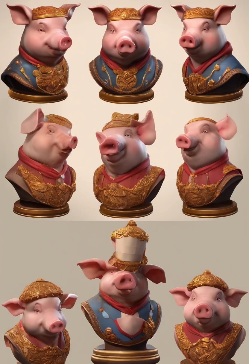 Bust of a pig, attack pose, 3D game characters for isometric games