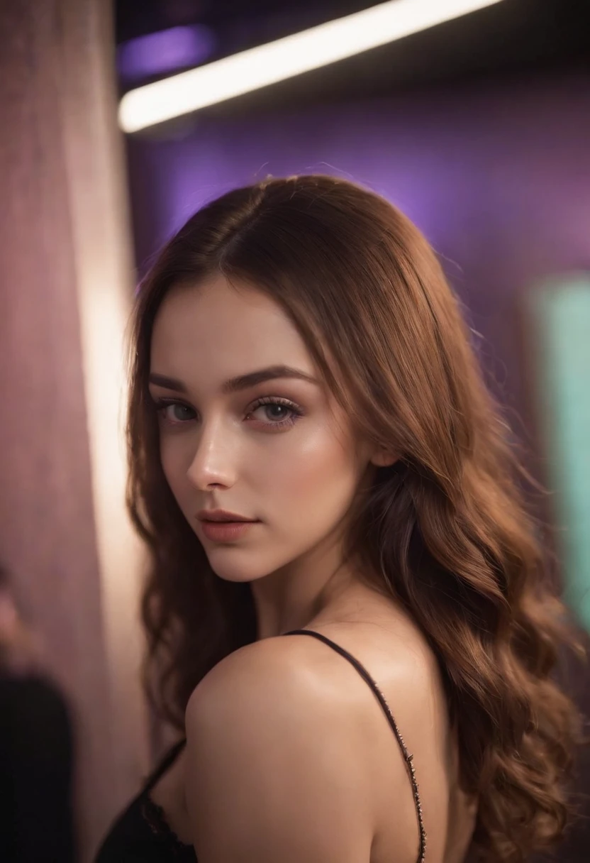 NSFW, , Full-body photo Sexy Arafed woman, night club, sexy girl with brown eyes, portrait of Sophie Mudd, brown hair and big eyes, selfie of a young woman, bedroom eyes, Violet Myers, without makeup, natural makeup, looking straight at the camera, face with Artgram, subtle makeup, superb full-body photo, in a nightclub,