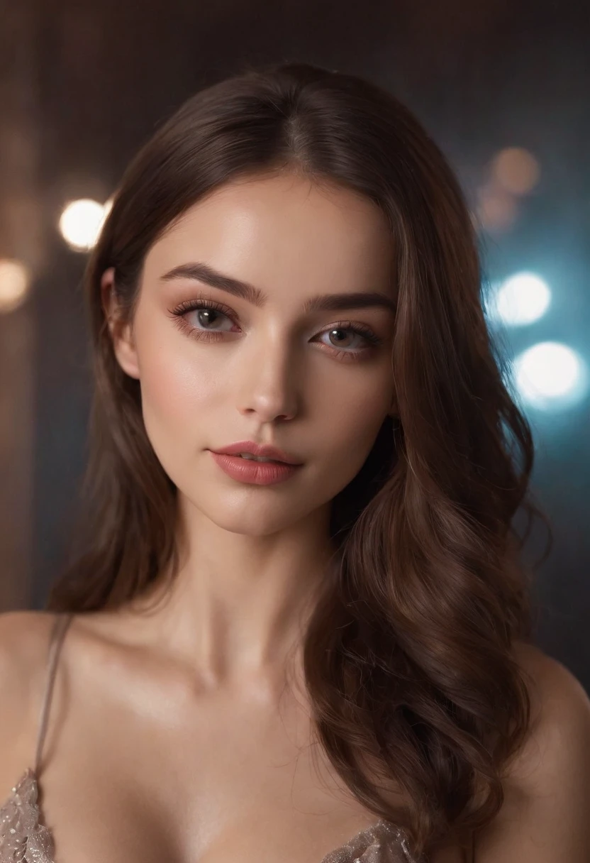 NSFW, , Full-body photo Sexy Arafed woman, night club, sexy girl with brown eyes, portrait of Sophie Mudd, brown hair and big eyes, selfie of a young woman, bedroom eyes, Violet Myers, without makeup, natural makeup, looking straight at the camera, face with Artgram, subtle makeup, superb full-body photo, in a nightclub,