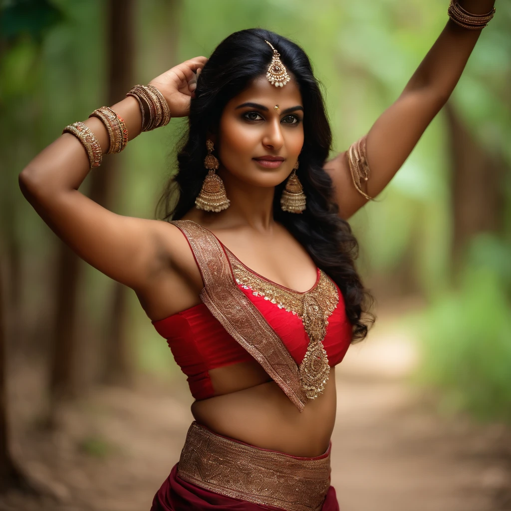 A beautiful naked indian girl, sweaty armpits, full dress sweaty