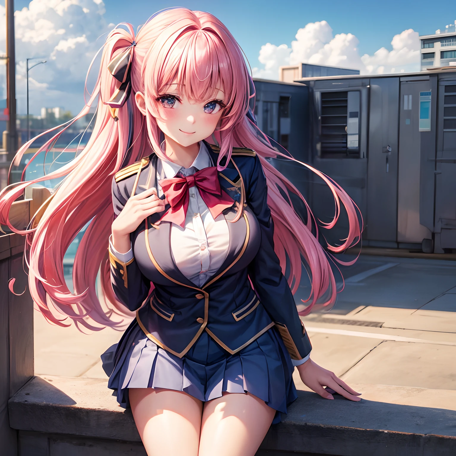 a beauty girl，Ribbon on uniform，Cute Blazer，A smile，girl，anime a girl，top-quality，Colossal tits，Multicolored hair，​masterpiece，Excellent style，long，Long，Erotic Cute，超A high resolution，beautiful a girl，Lovely girl，Loose socks，Perfect Beautiful Girl，HD image quality，８Ｋ