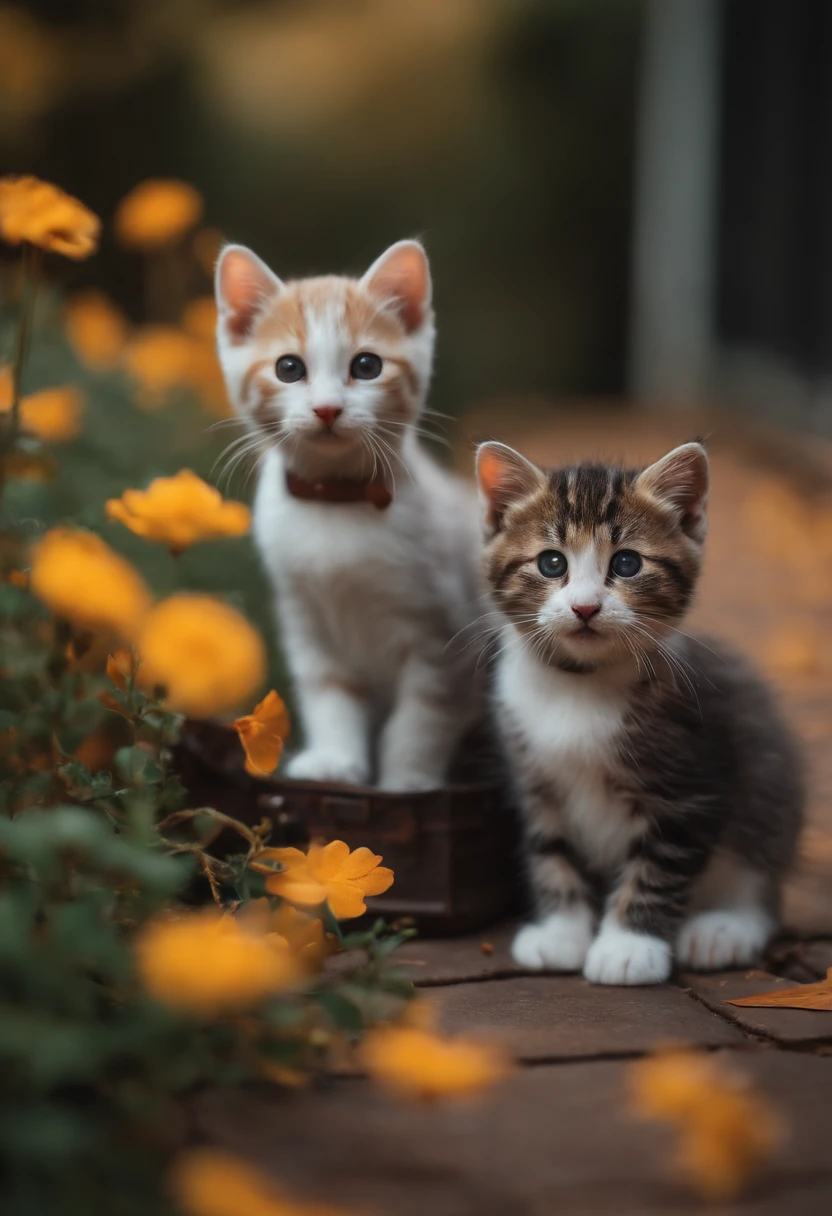 I have two  kittens, a cute little cat, cute kittens, Cutest, Incredibly cute, Adorable and cute, And cute and lovely. They are walking down the street with backpacks, Walking together, commute, Proudly walk down the street, And the cat is walking. They are cute in the style of 🍂 and 🍁, Adorable and cute, Cute and adorable, oh, nice and cute. They are known as real-life Tom and Jerry.