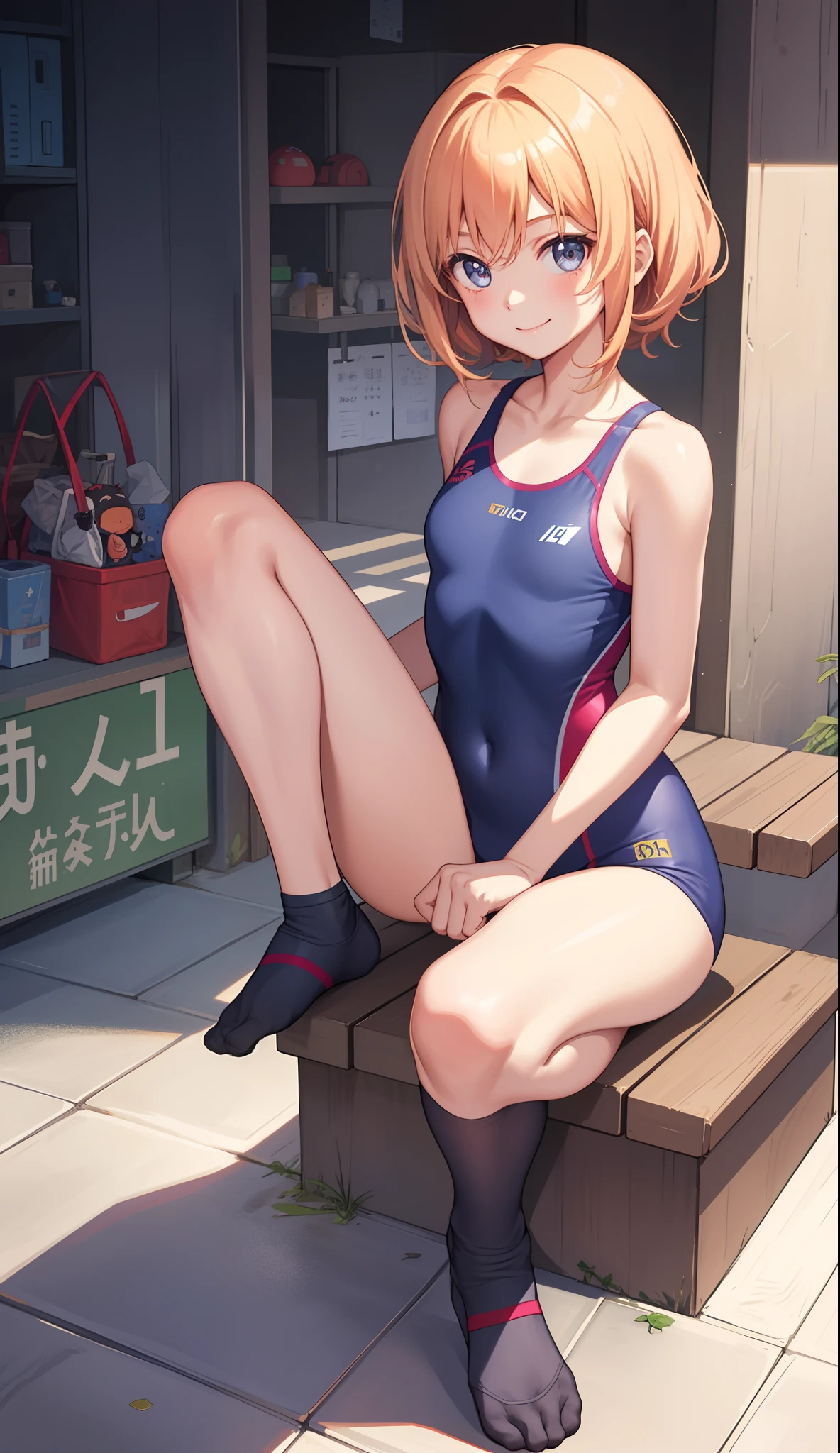 １、girl with、a smile、pupils、gymnastic suit、Knees、armful、Sit up、school ground、（small tits）、movement、