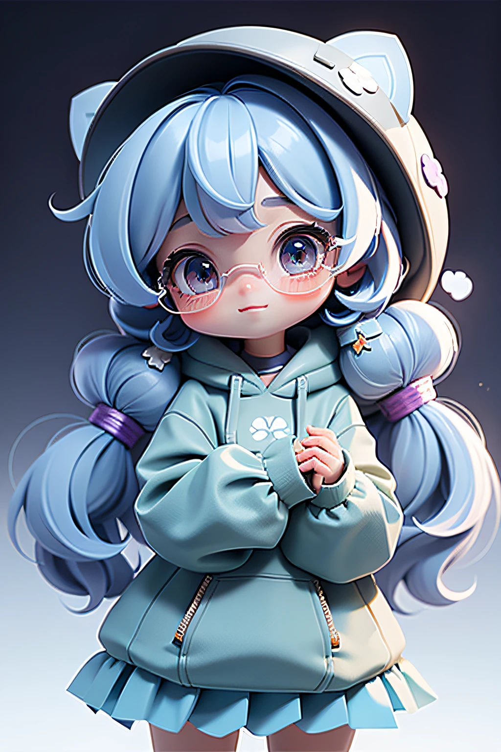  Girl, Blend hair, taken, Modern accessories, hoods, Sweatshirt , eye glass, delicately detailed eyes, A delicate and delicate smile, milkyW, Perosant, holograph,  deep dark background