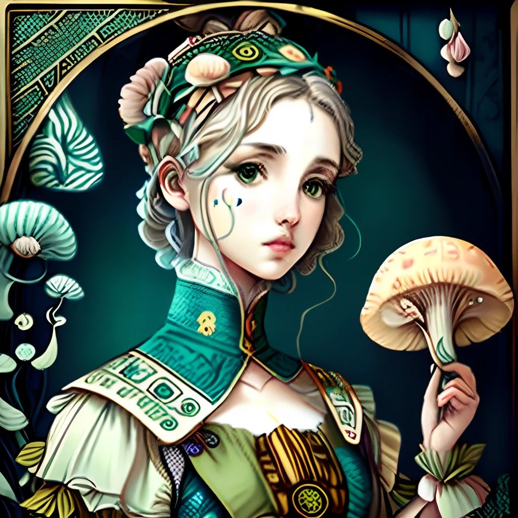 Fornasetti Verdi aubusson Pattern ALL Green with rés mushroom no people only plants and mushroom tile printable