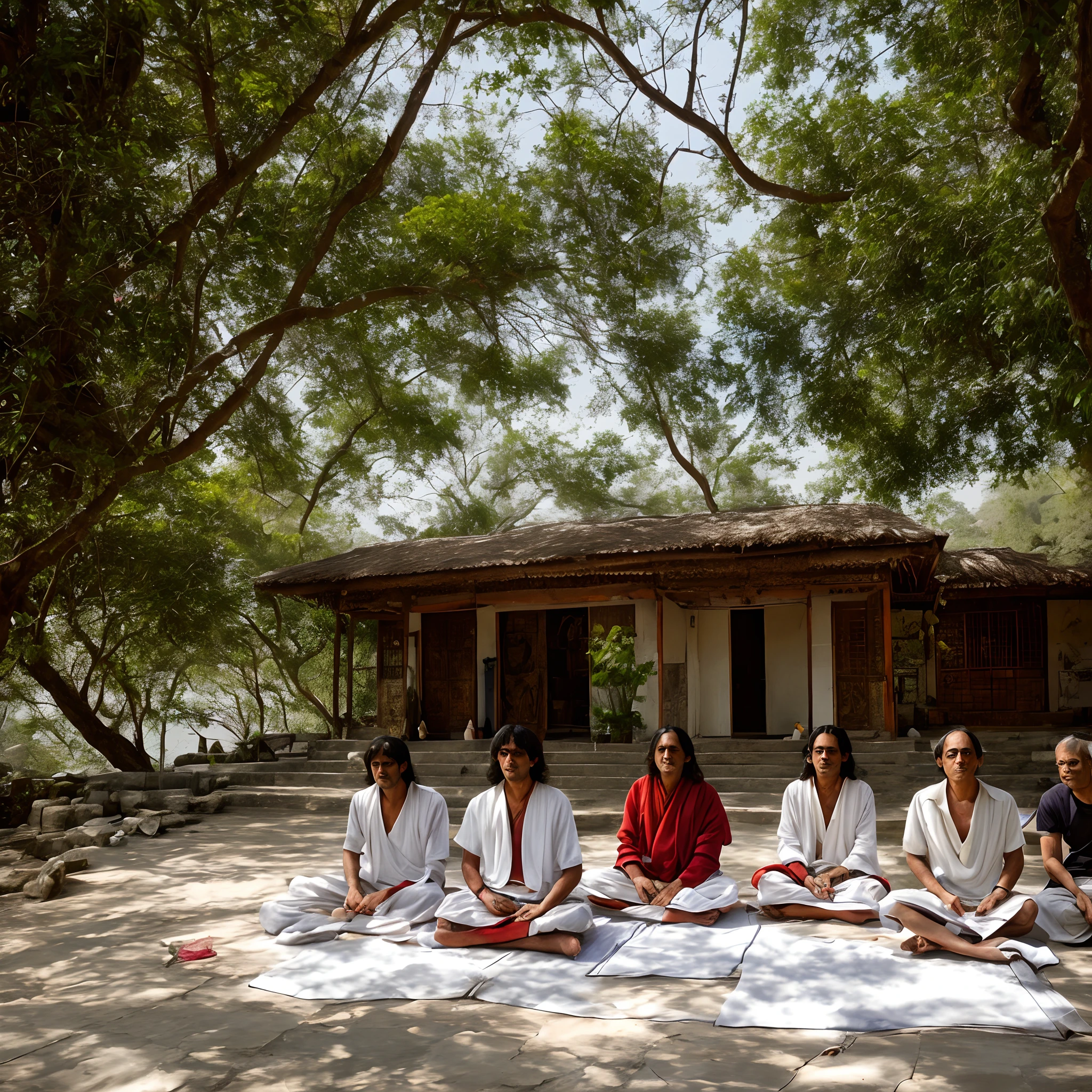 Photographs in the style of Paul Saltzman, taken while the Beatles were studying Transcendental Meditation, at Maharishi Mahesh Yogi's Ashram on the Ganges River in Rishikesh India