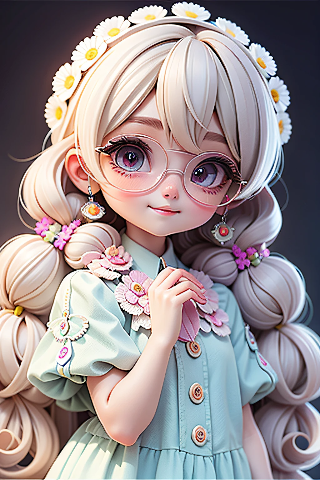Girl, Blend hair, taken, Modern accessories , eye glass, delicately detailed eyes, A delicate and delicate smile, milkyW, Perosant, holograph, deep dark background