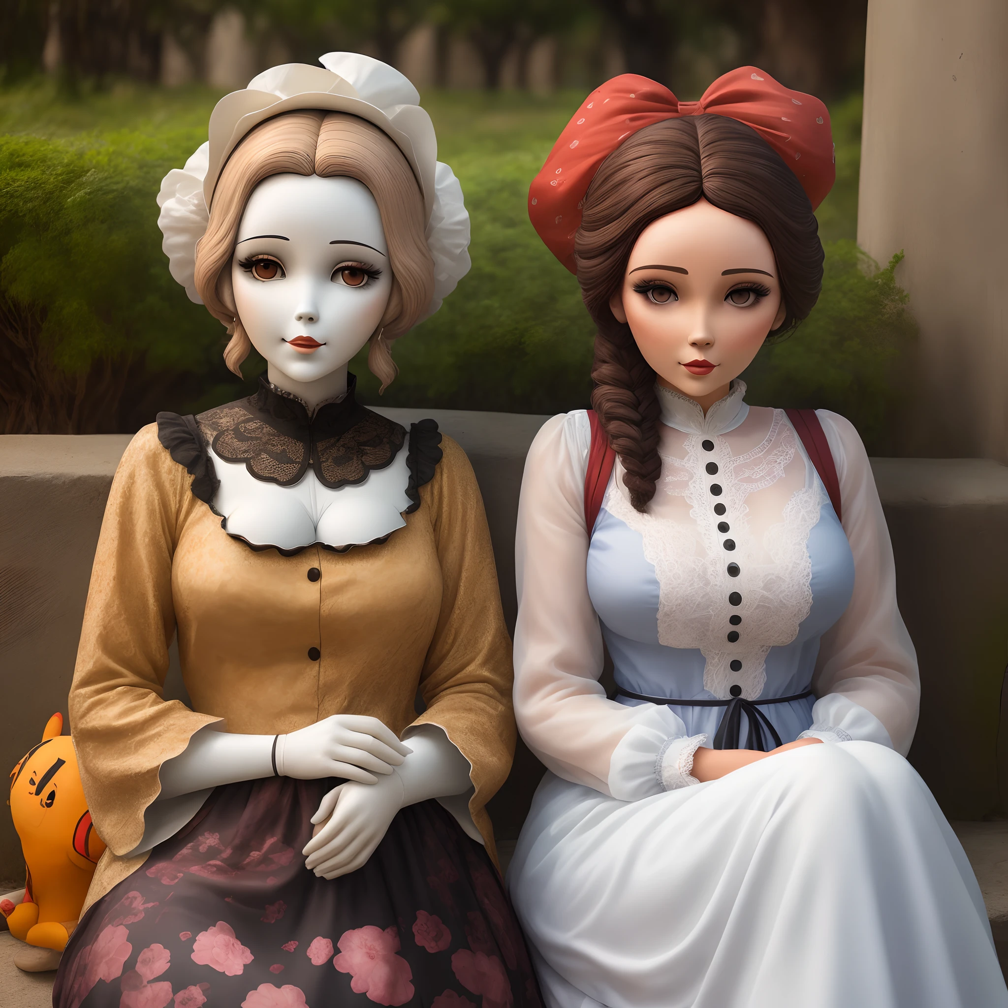 Uma pessoa grande segurando duas pessoas como se fossem marionetes de frente