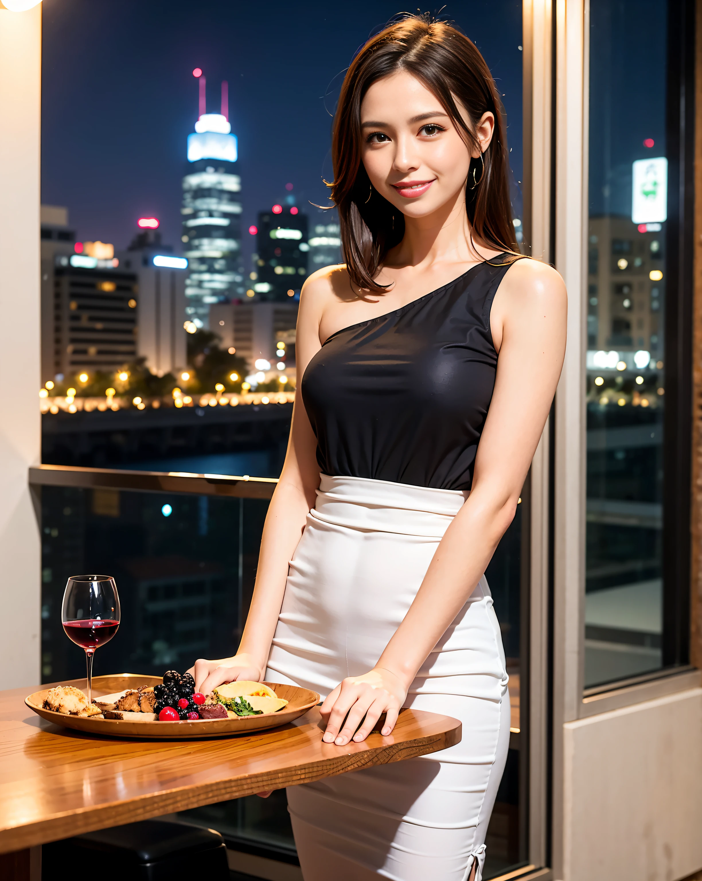 (64K, UHD, top quality, masterpiece: 1.2), (realistic, photorealistic: 1.37), super detailed, pretty woman 1 person, (slim face), (slim body), (brown hair), (short cut), cheeks slightly blushing, (44 years old), 38 years old, solo, beautiful detailed urban night view outside the window, restaurant, wine glasses sit, at night, in a prominent placeNovaFrogStyle, Actress, Model, Waist Up, White Wine, Slim, Wine Glass, Super Clean Night View, Wine Glass Put in the Middle, Happy Smile, (Smile: 1.15), Beautiful Fine Eyes, Upper Body, Bust Japan Up, Night, Short, Short, Actress, Model, Waist Up, White Wine, Slim, Wine Glass, Super Clean Night View, Wine Glass Put in the Middle, Happy Smile,