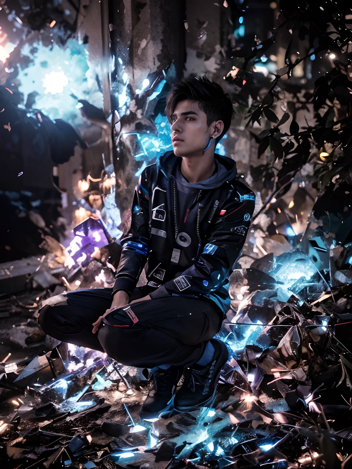Change background cyberpunk handsome boy, realistic face,8k, ultra realistic