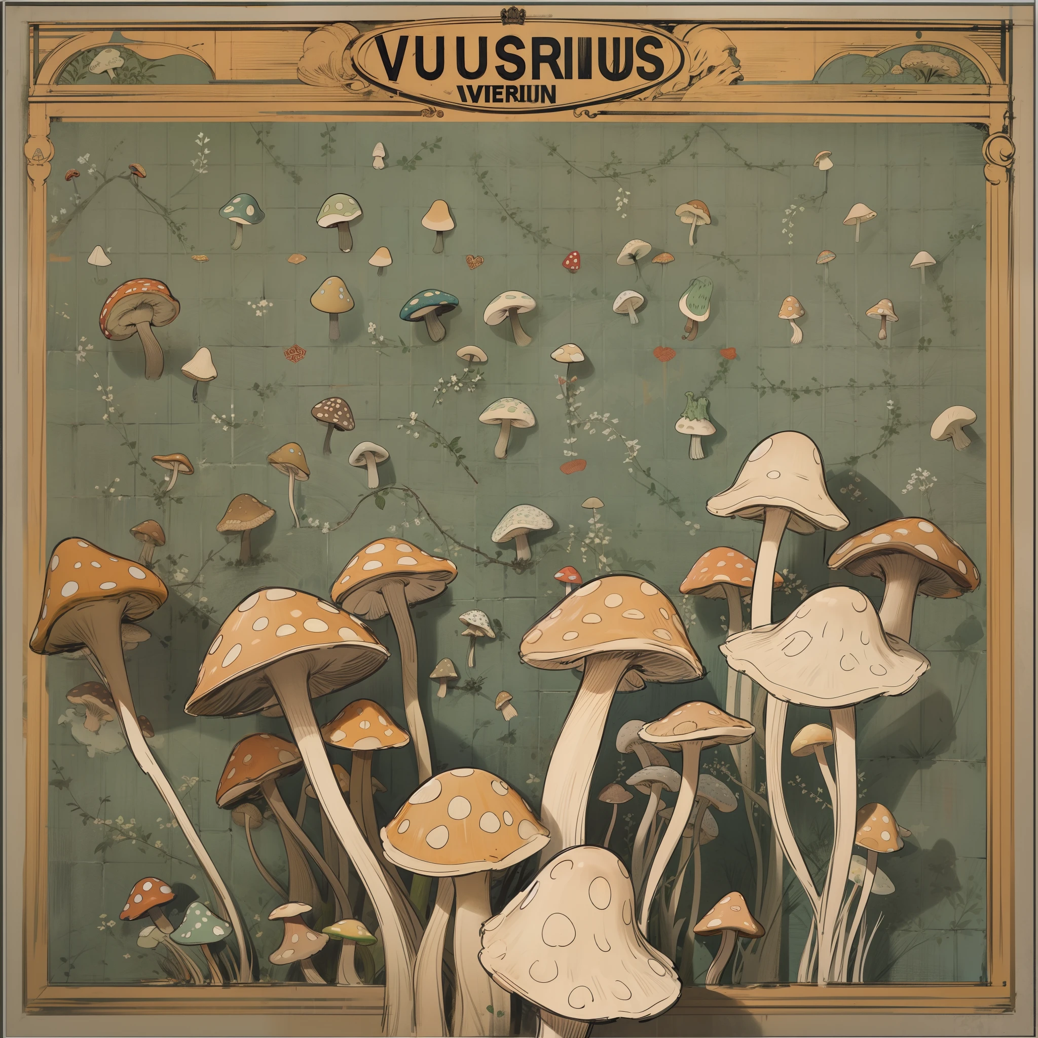 Aubusson verdi Green with mushroom red pattern tile printable fornasetti