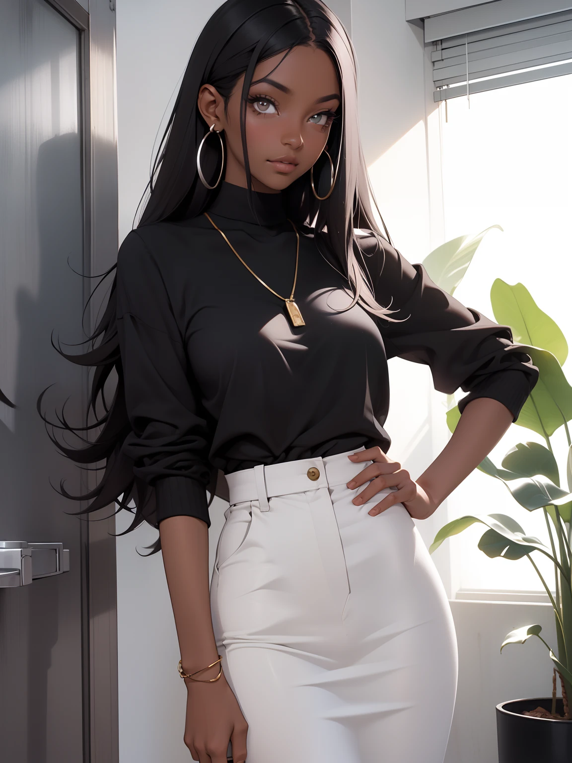 maquiagem, mascara,(( dark skin)), Lips are soft or colored, fundo preto simples, minimalismo, monotone, paletas de cores simples, limpo, Projetos afiados, skirt,silhuetas fluidas, high-waisted skirts and pants, vestidos simples, camisas e blusas, assymetrical, geometric, Materiais e designs elegantes e luxuosos, simples, Minimal accessories, Necklaces and thin rings in silver or gold, Pulseiras simples, Designs diferenciados, silhuetas simples, estilo simples e sofisticado, elegence, minimalismo, materiais de alta qualidade, Fresh printing , alta moda, Simplicity and sophistication, sentado
