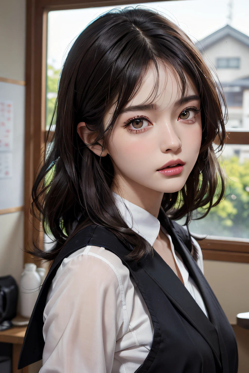 (masuter piece:1.3)、(8K、Photorealsitic、Raw photography、top-quality: 1.4)、(1girl in)、beautiful expression、(Lifelike face)、(A dark-haired、hi-top fade:1.3)、Beautiful hairstyle、realisticeyes、Beautiful details、(real looking skin)、Beautiful skins、(Japan school uniform), (in a school), Shy,absurderes、enticing、超A high resolution、A hyper-realistic、high-detail、the golden ratio, (close-up),
