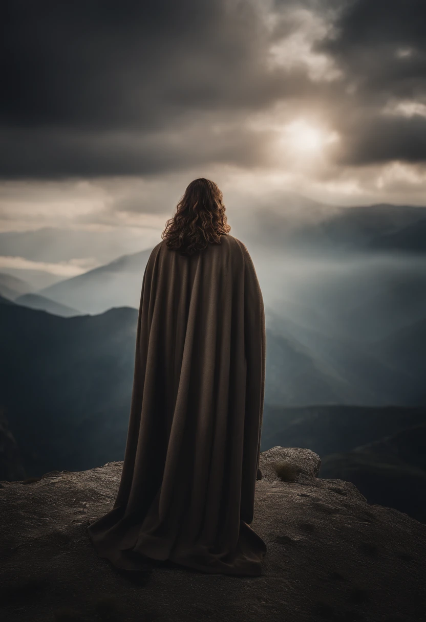 Symbolic representation of Jesus Christ, in the middle of an immense mountain covered by a cloak.