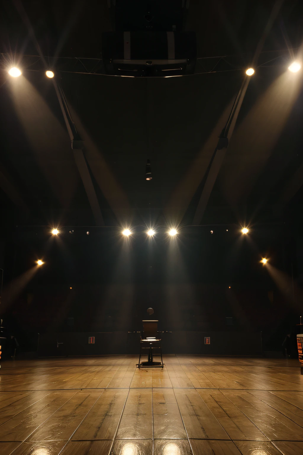 Palco com pouca luz de lampadas amarelas para podcast