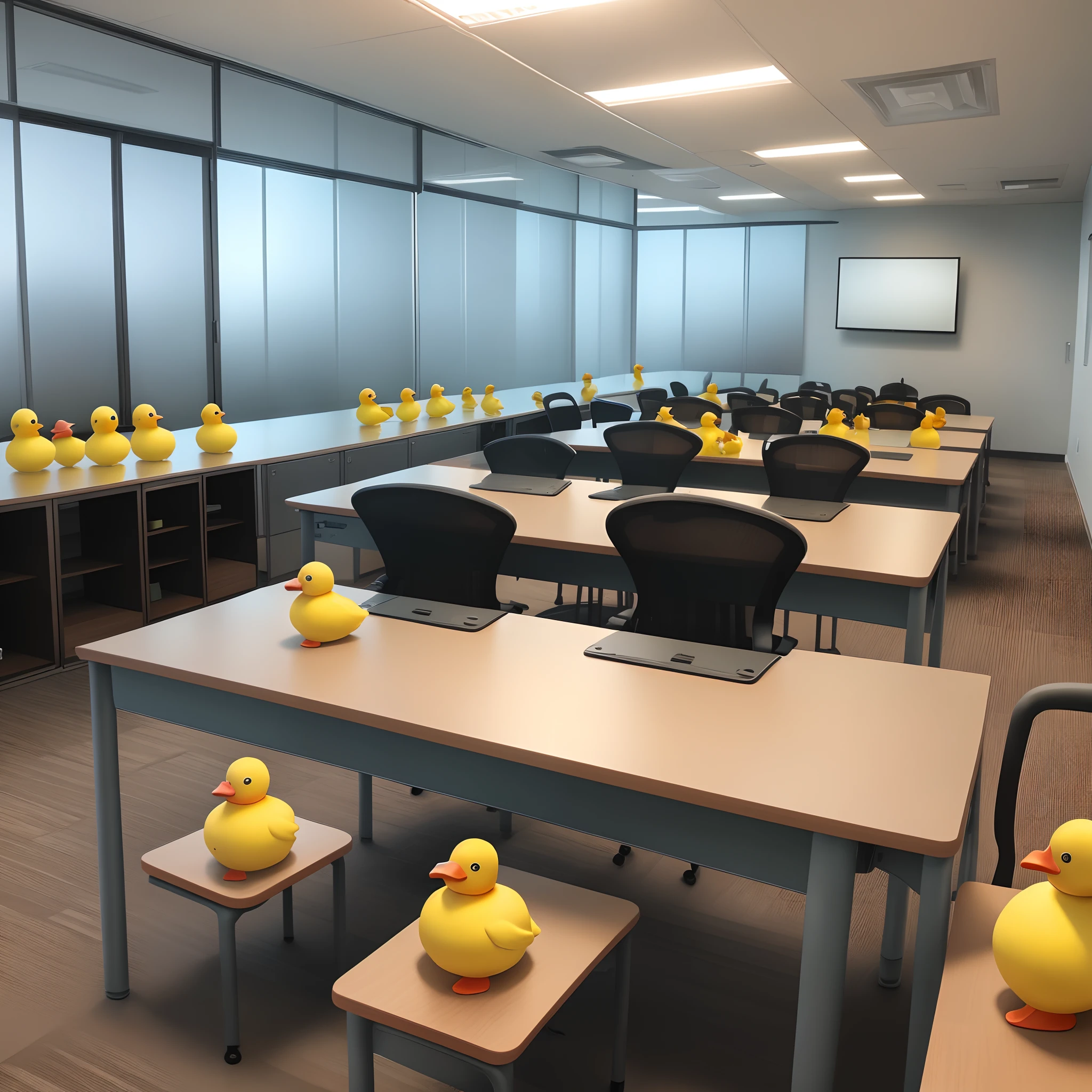 Office room with 1000 rubber ducks